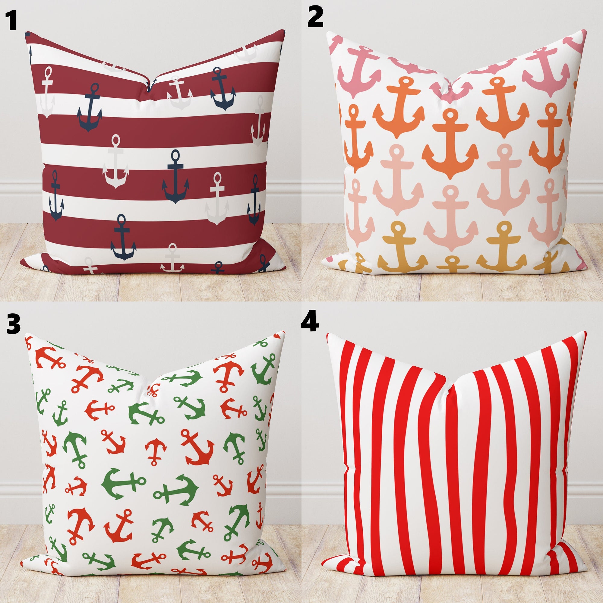 Nautical Anchor Pillow Cover, Coastal Striped Cushion Covers, Maritime Beach House Decor Pillow Covers, Sailor Theme Throw Pillowcase