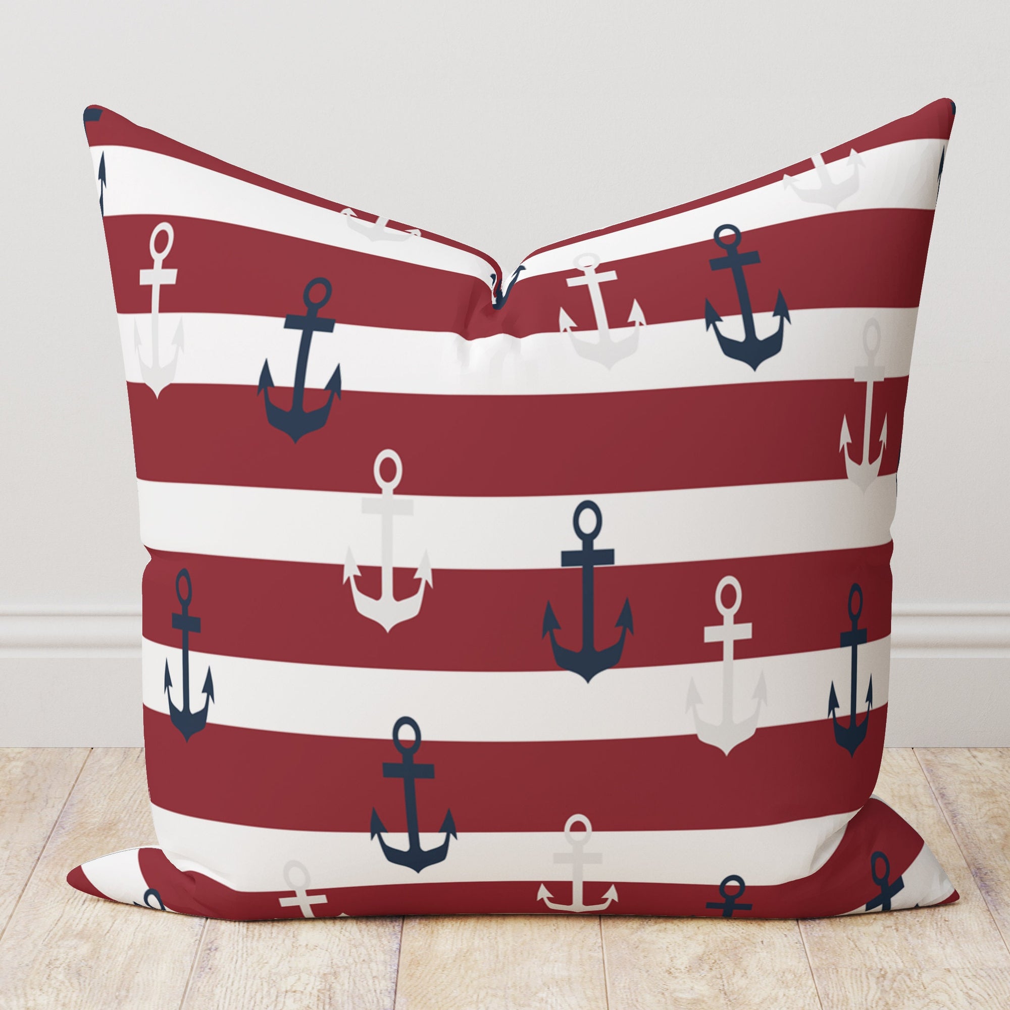 Nautical Anchor Pillow Cover, Coastal Striped Cushion Covers, Maritime Beach House Decor Pillow Covers, Sailor Theme Throw Pillowcase