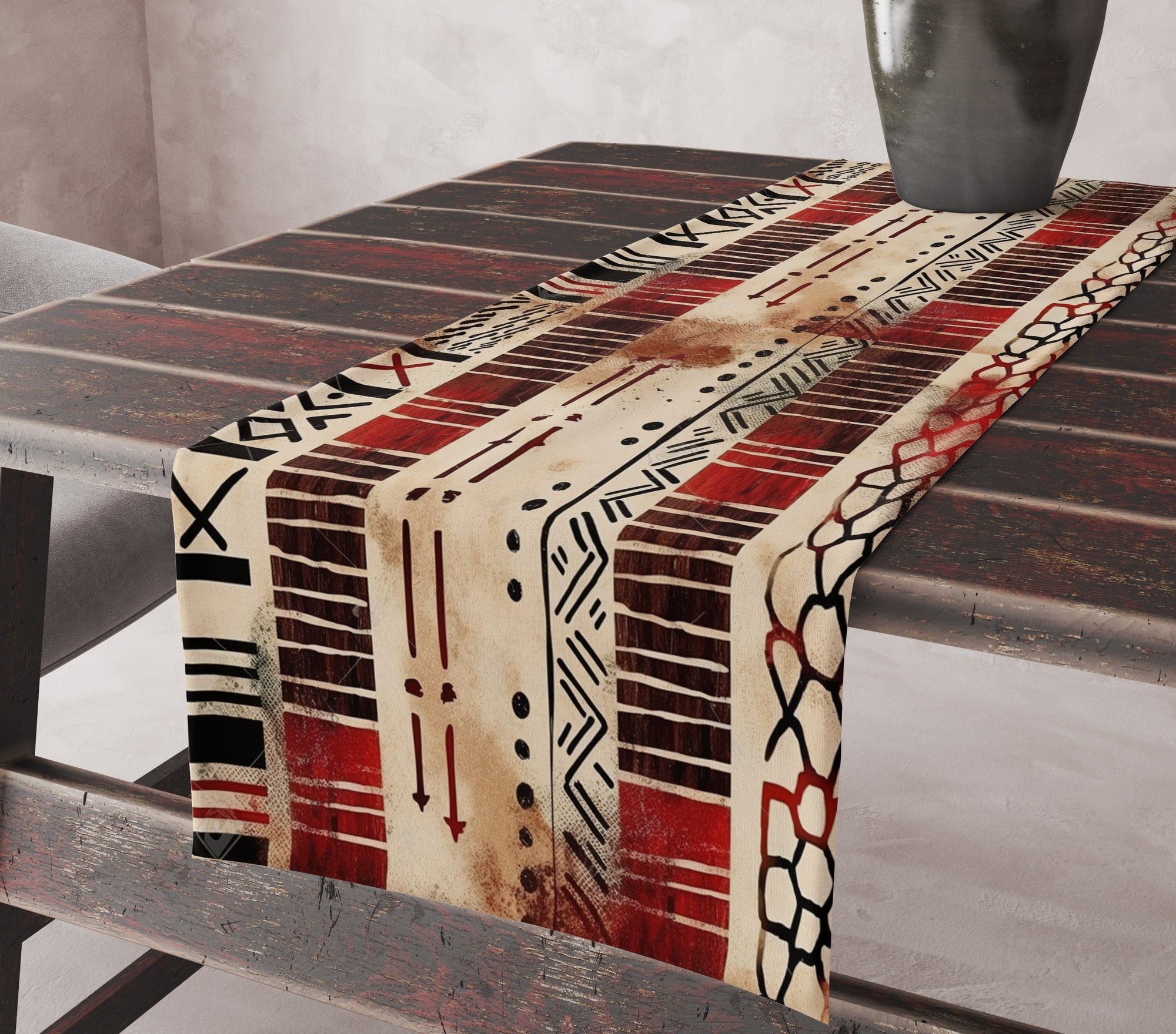 Ethnic Mudcloth Table Runner, Terracotta Southwestern Table Runner, African Mudcloth Tribal Table Runner, Ethnic African Table Runners