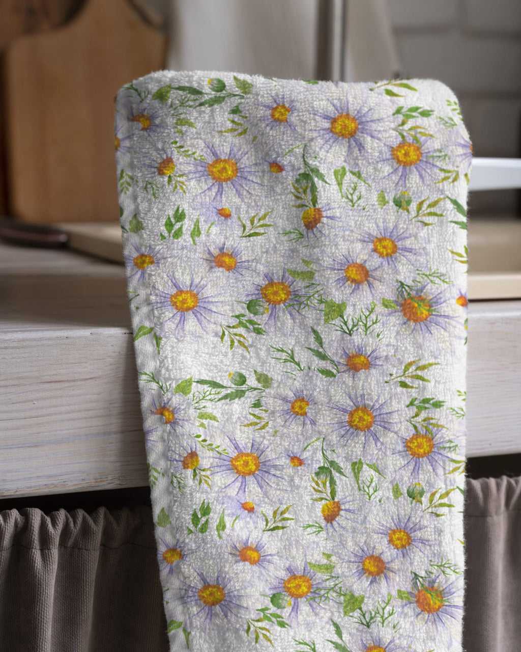 Floral Tea Towels, Daisy Flowers Dish Towel, Daisy Flowers Printed Towels, Daisy Hand Towel, Floral Kitchen Towels