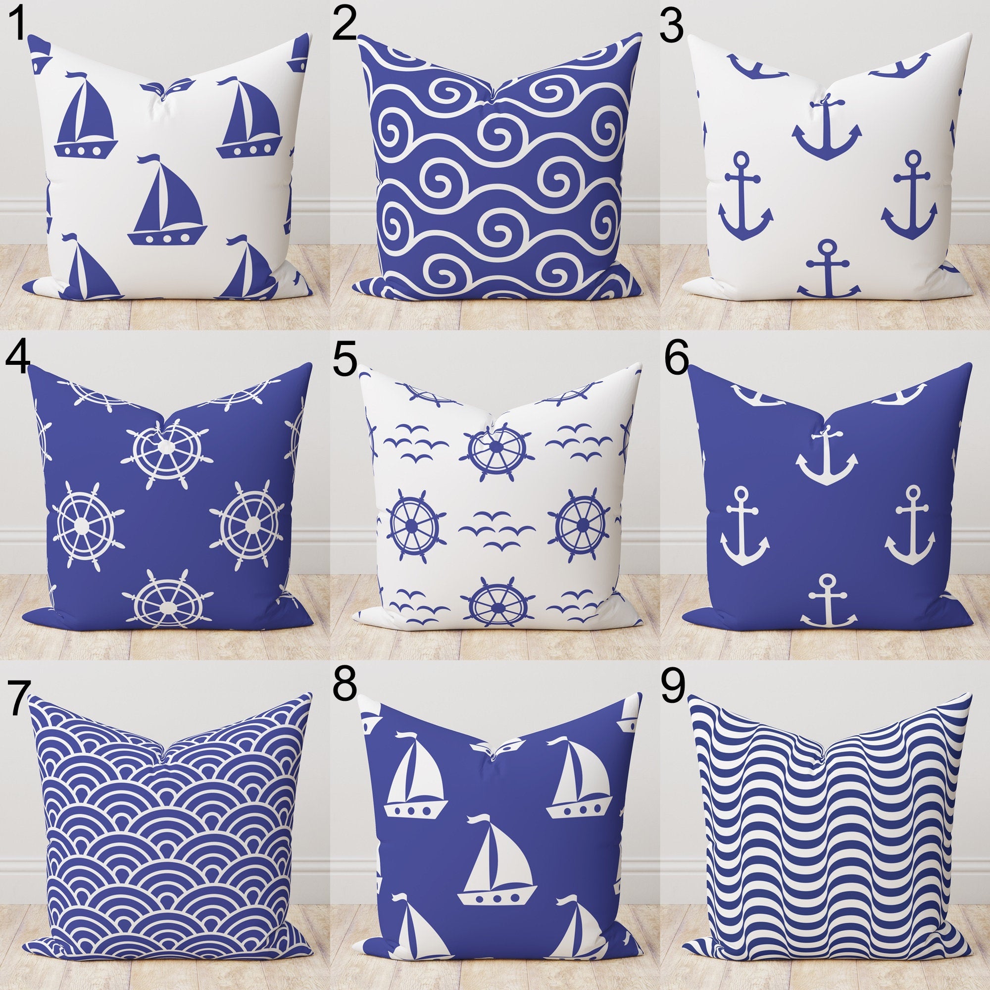 Nautical Pillow Cover, Coastal Pillow Case, Anchor Cushion Cover, Marine Throw Pillow Cover, Beach House Yatch Decor, Sailor Pillow Case
