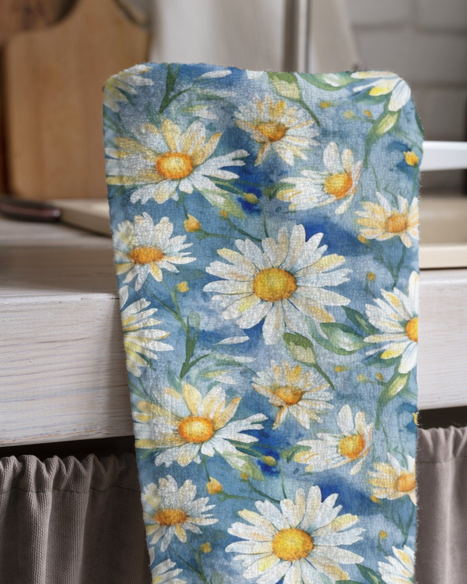 Floral Tea Towels, Daisy Flowers Dish Towel, Daisy Flowers Printed Towels, Daisy Hand Towel, Floral Kitchen Towels