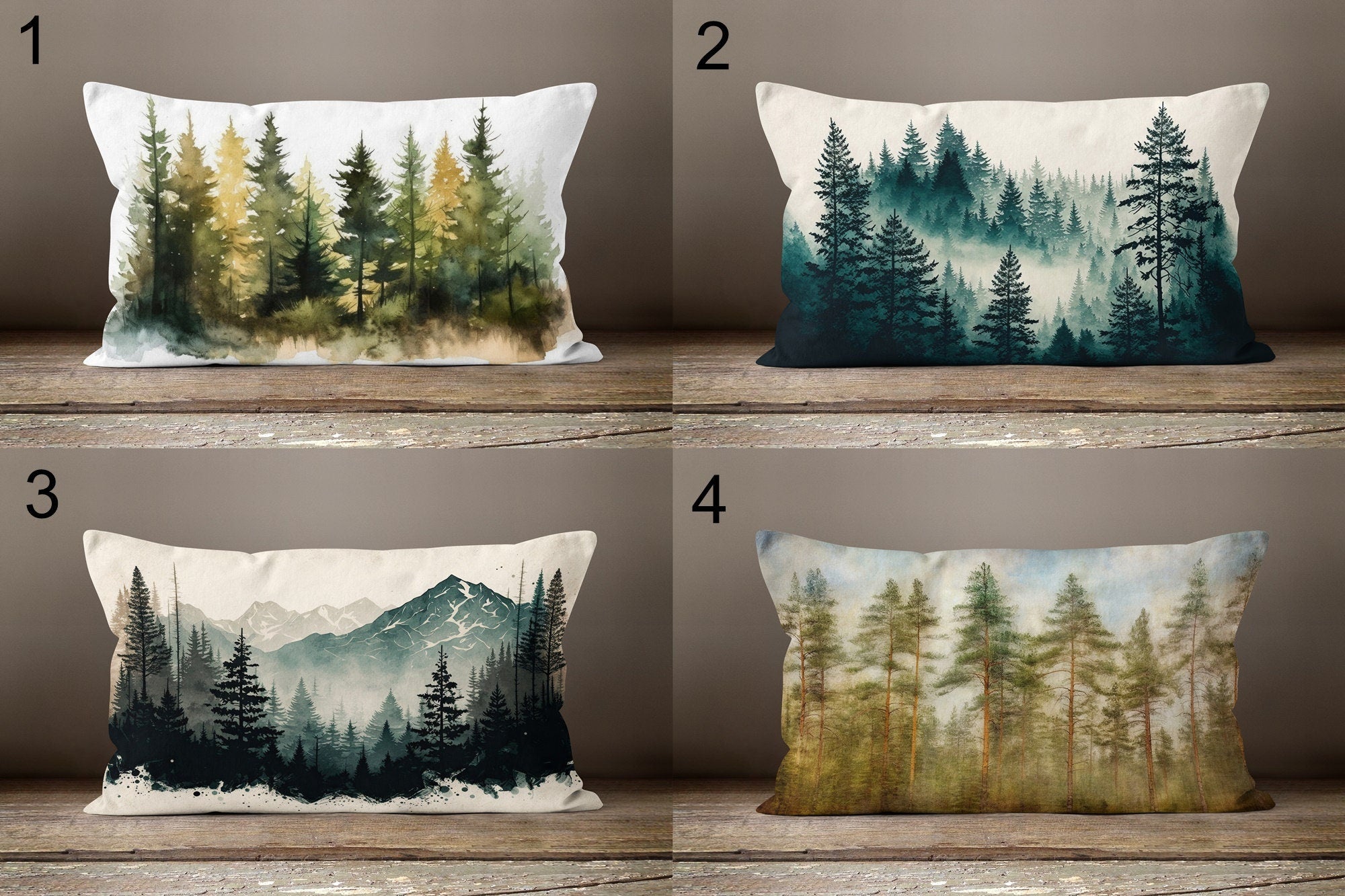 Misty Pine Forest Throw Pillow Cover, Pine Forest Landscape Pillowcase, Mountains Pine Forest Cushion Cover, Landscape Pillow Cover