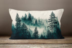 Misty Pine Forest Throw Pillow Cover, Pine Forest Landscape Pillowcase, Mountains Pine Forest Cushion Cover, Landscape Pillow Cover