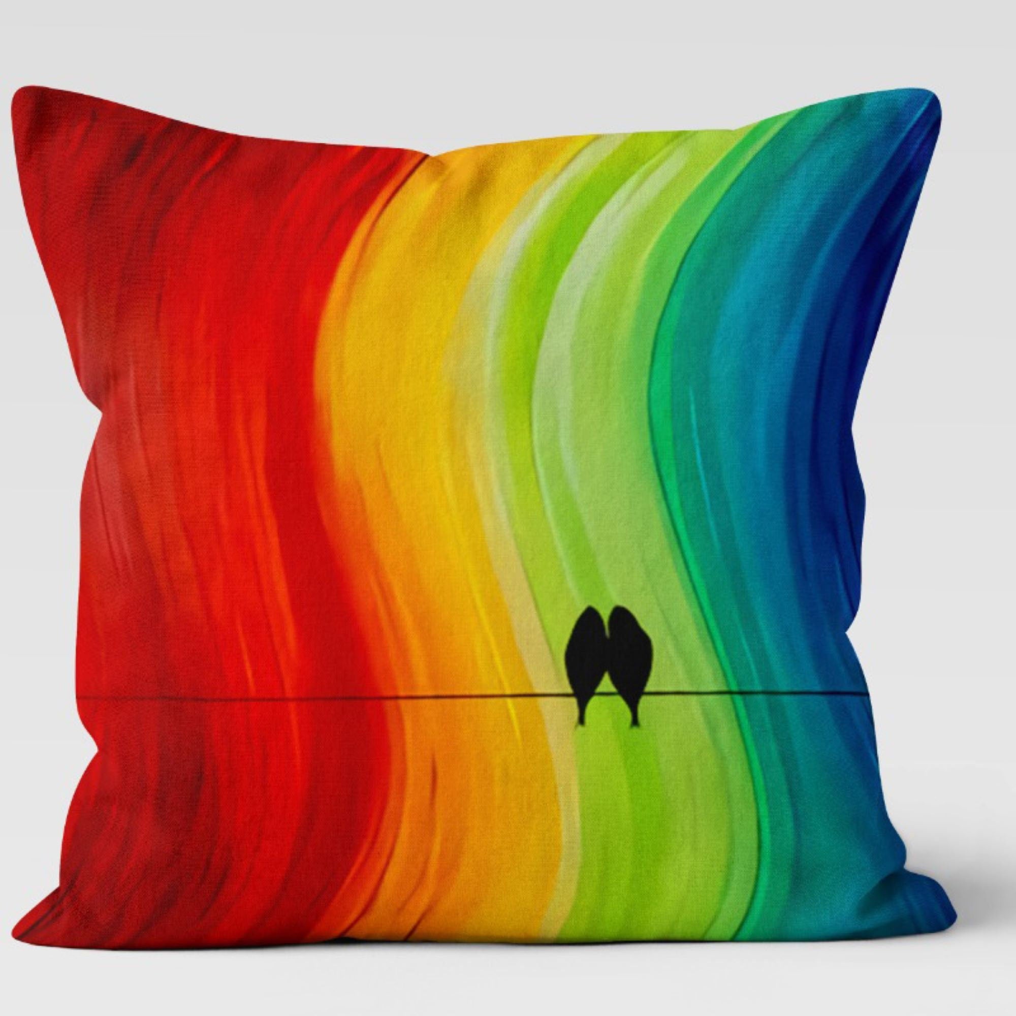 Rainbow Art Pillow Covers, Colorful Abstract Throw Pillows with Cat & Bird Design, Modern Rainbow Cat Bird Cushion Cover
