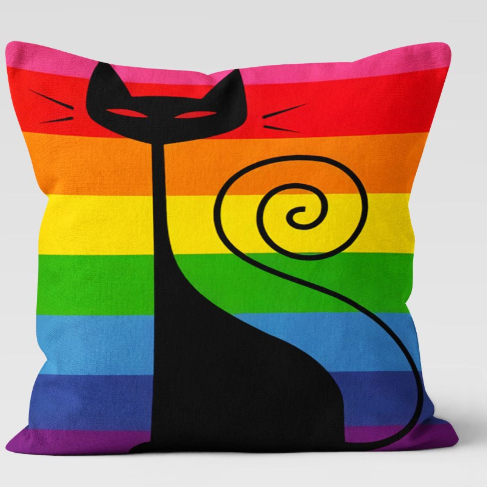 Rainbow Art Pillow Covers, Colorful Abstract Throw Pillows with Cat & Bird Design, Modern Rainbow Cat Bird Cushion Cover