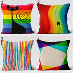Rainbow Art Pillow Covers, Colorful Abstract Throw Pillows with Cat & Bird Design, Modern Rainbow Cat Bird Cushion Cover