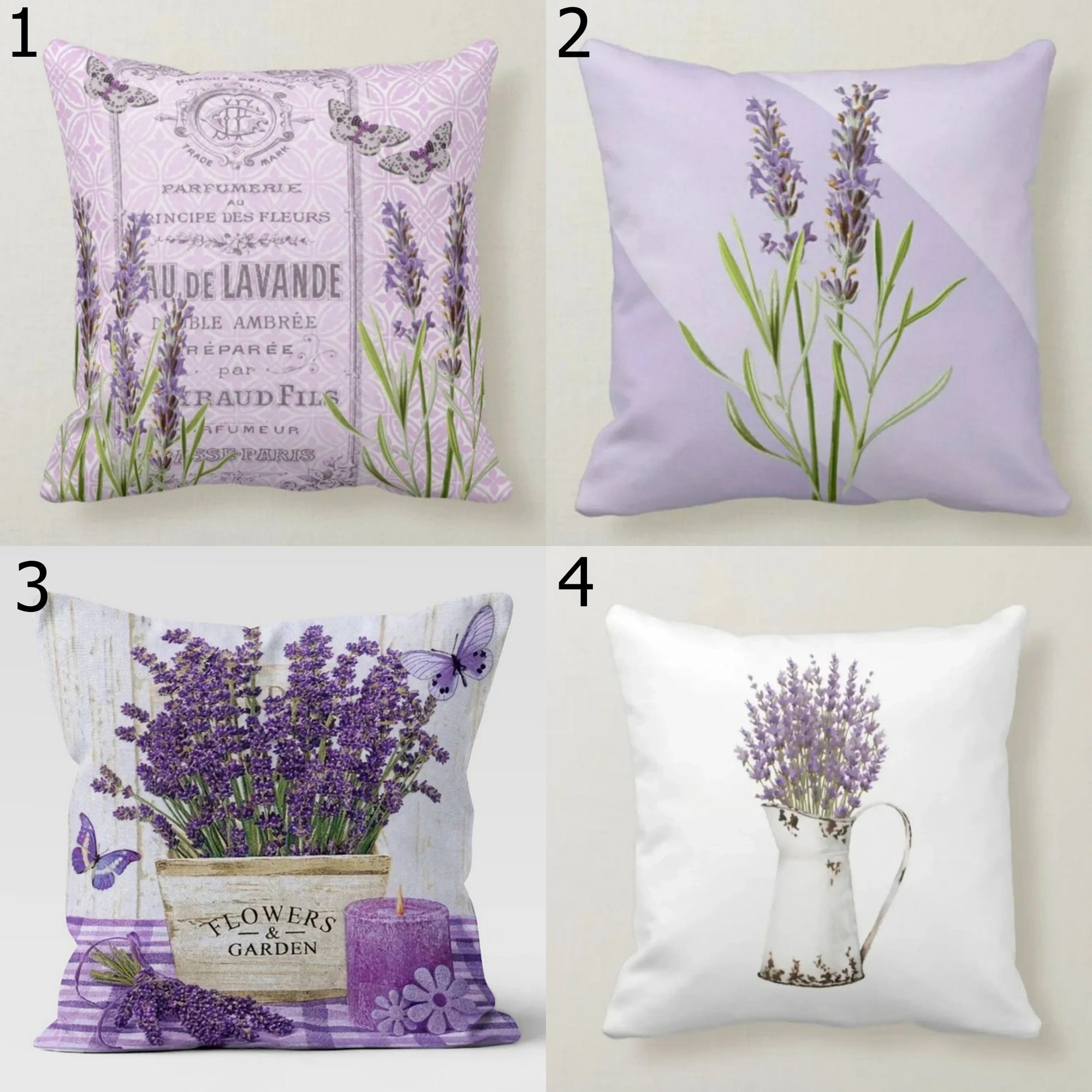 Lavender Pillow Covers, French Country Cushion Covers, Rustic Floral Throw Pillows, Provence Lavender Design Pillowcases