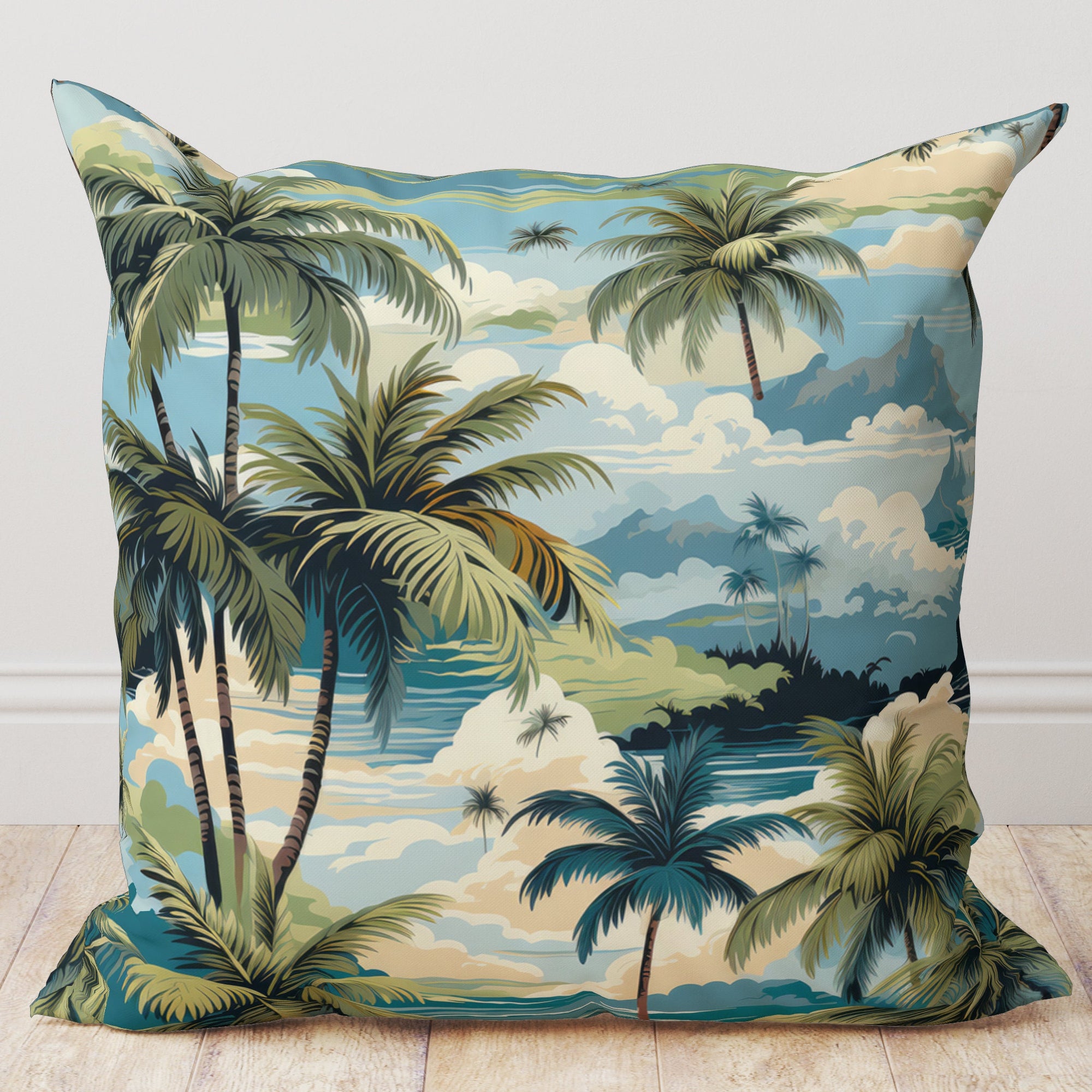 Tropical Hawaii Palm Tree Cushion Cover, Hawaii Palm Tree Pillow Cover, Palm Tree Pillow Sham, Tropical Palm Leaves Throw Pillow Covers