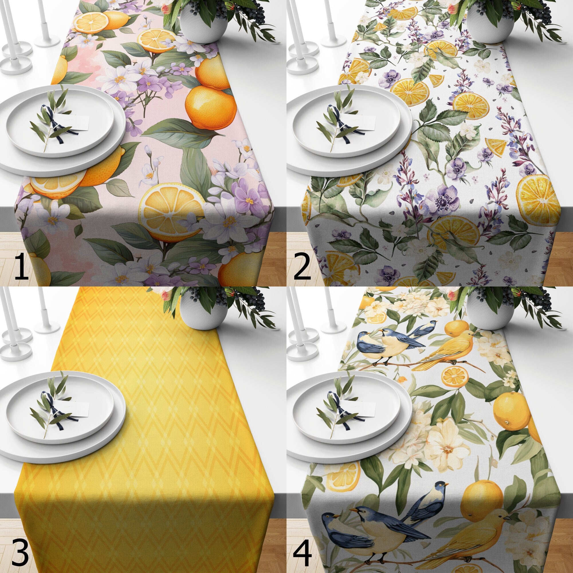 Lemon Floral Table Runner, Yellow Lemon Table Runner, Lemon Printed Table Runner, Farmhouse Lemon Table Runner, Yellow Floral Table Decor