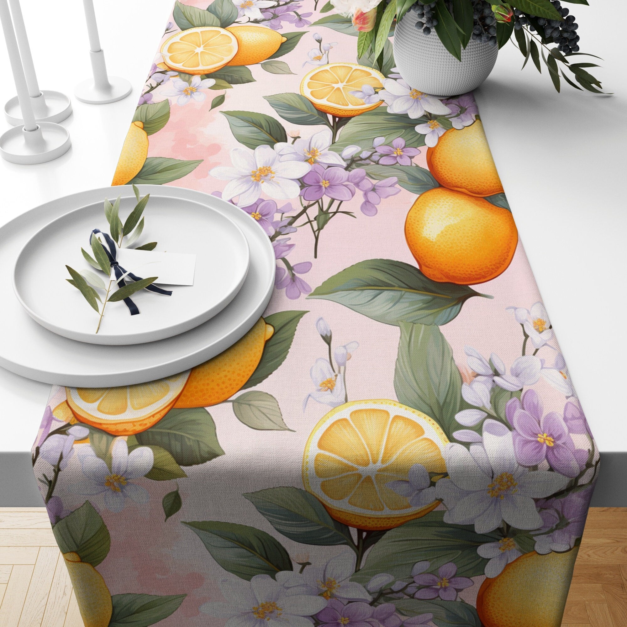 Lemon Floral Table Runner, Yellow Lemon Table Runner, Lemon Printed Table Runner, Farmhouse Lemon Table Runner, Yellow Floral Table Decor