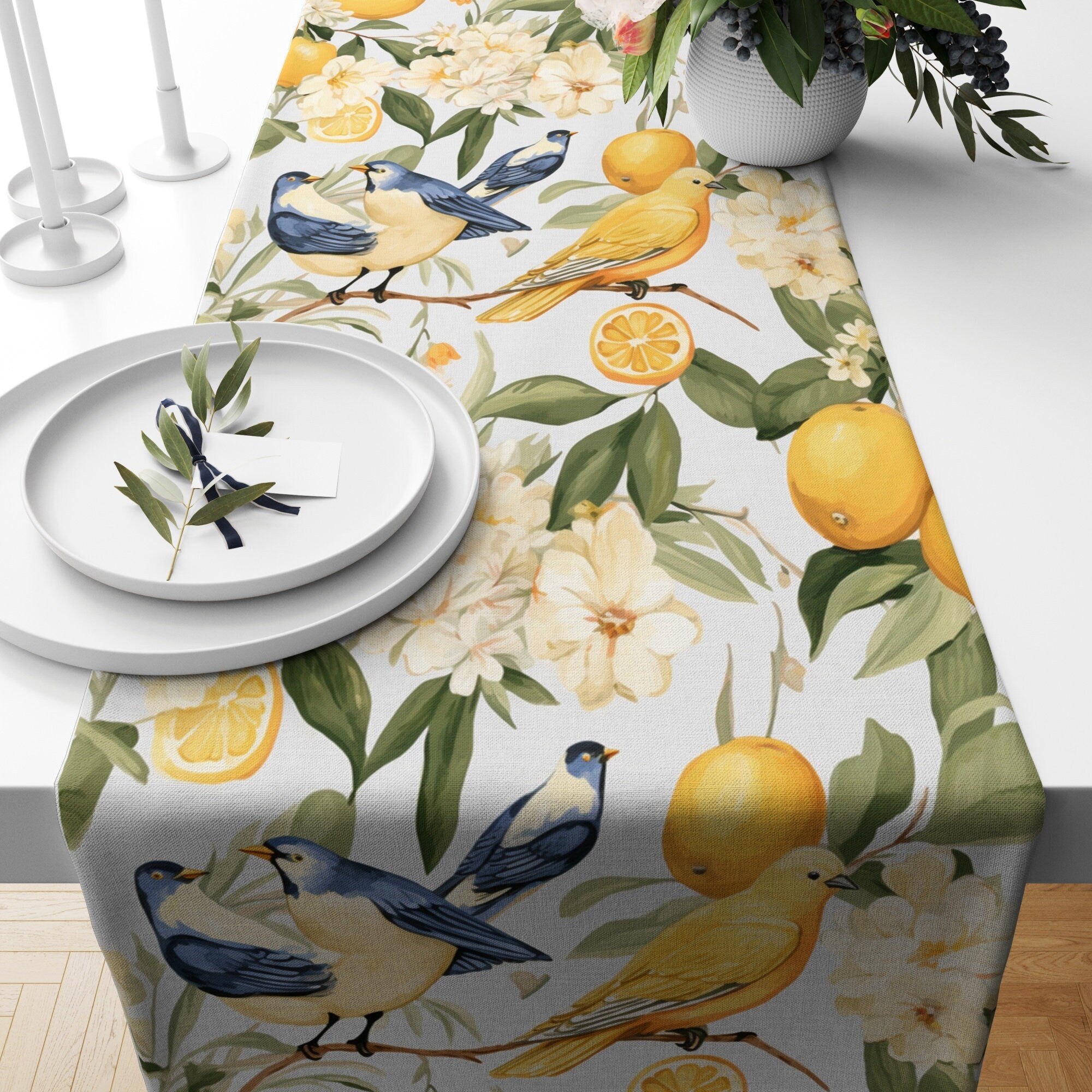 Lemon Floral Table Runner, Yellow Lemon Table Runner, Lemon Printed Table Runner, Farmhouse Lemon Table Runner, Yellow Floral Table Decor