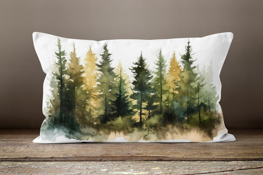 Misty Pine Forest Throw Pillow Cover, Pine Forest Landscape Pillowcase, Mountains Pine Forest Cushion Cover, Landscape Pillow Cover