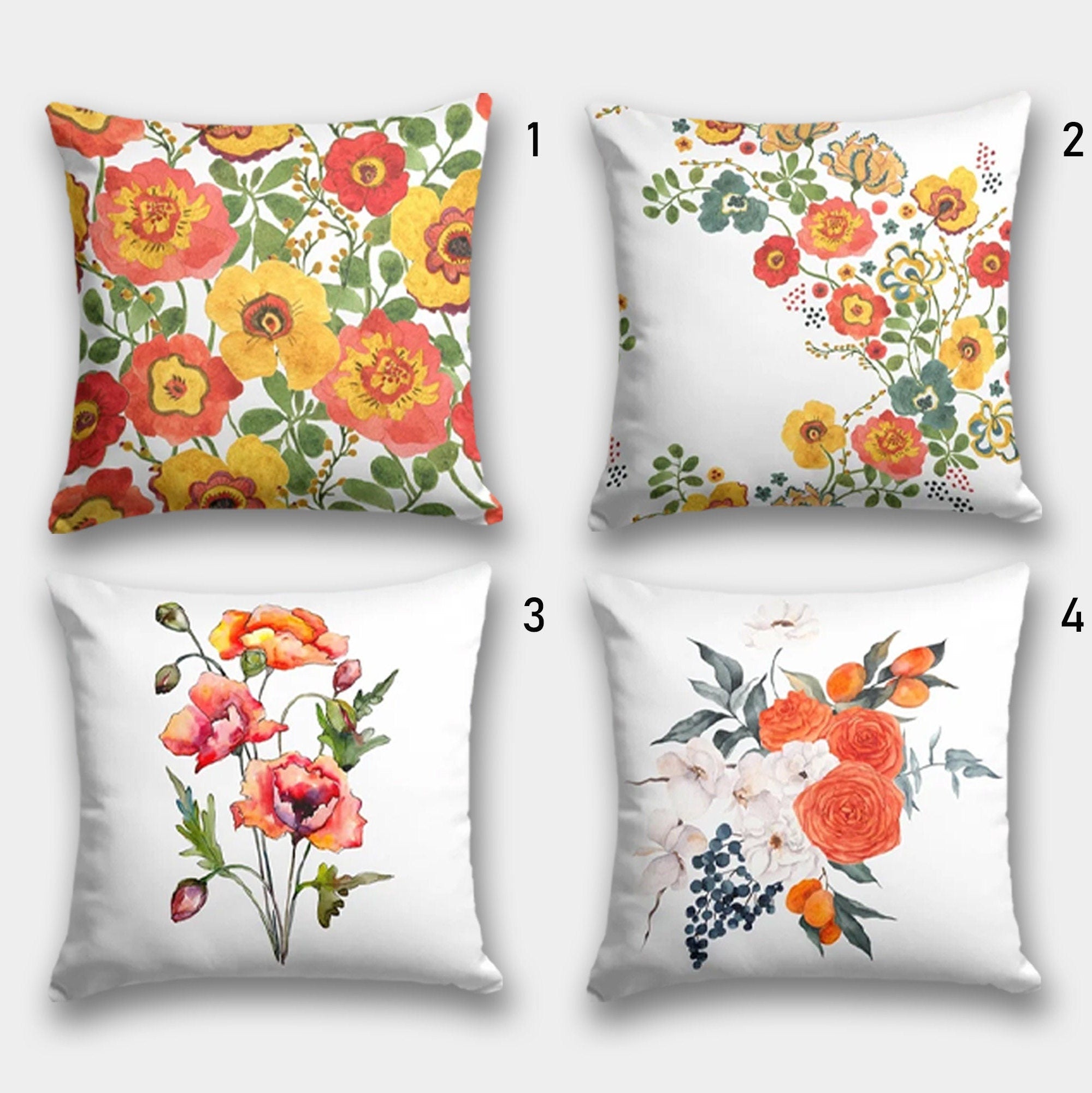 Floral Throw Pillow Case, Yellow Flowers Cushion Cover, Floral Pillow Cover, Wildflowers Pillow Covers, Floral Home Decor