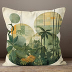 Abstract Leaves Pillow Covers, Botanical Pillow Cover, Exotic Green Orange Leaves Pillowcase, Tropical Abstract Cushion Cover