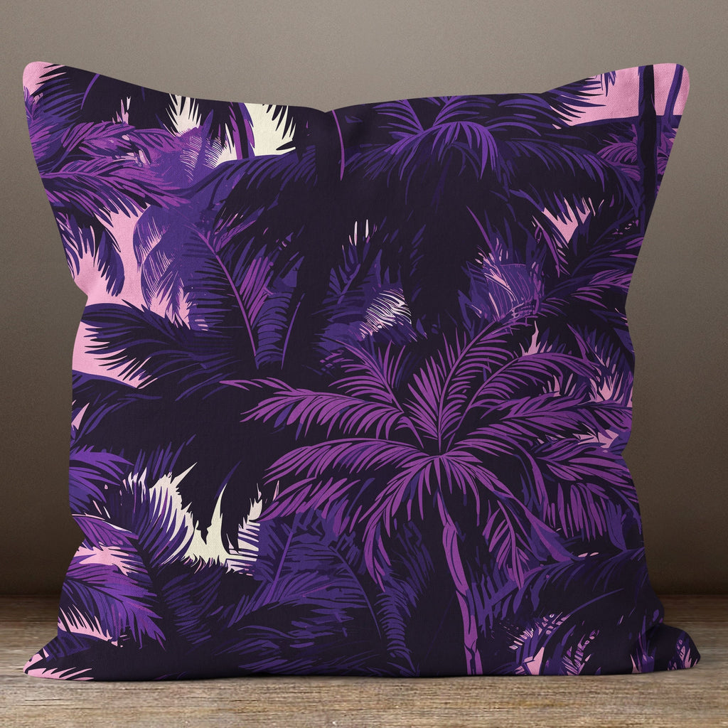 Exotic Hawaiian Pillowcases, Tropical Palm Purple Cushion Covers, Hawaiian Palm Tree Leaf Pillow Covers, Palm Tree Purple Pink Pillow Covers