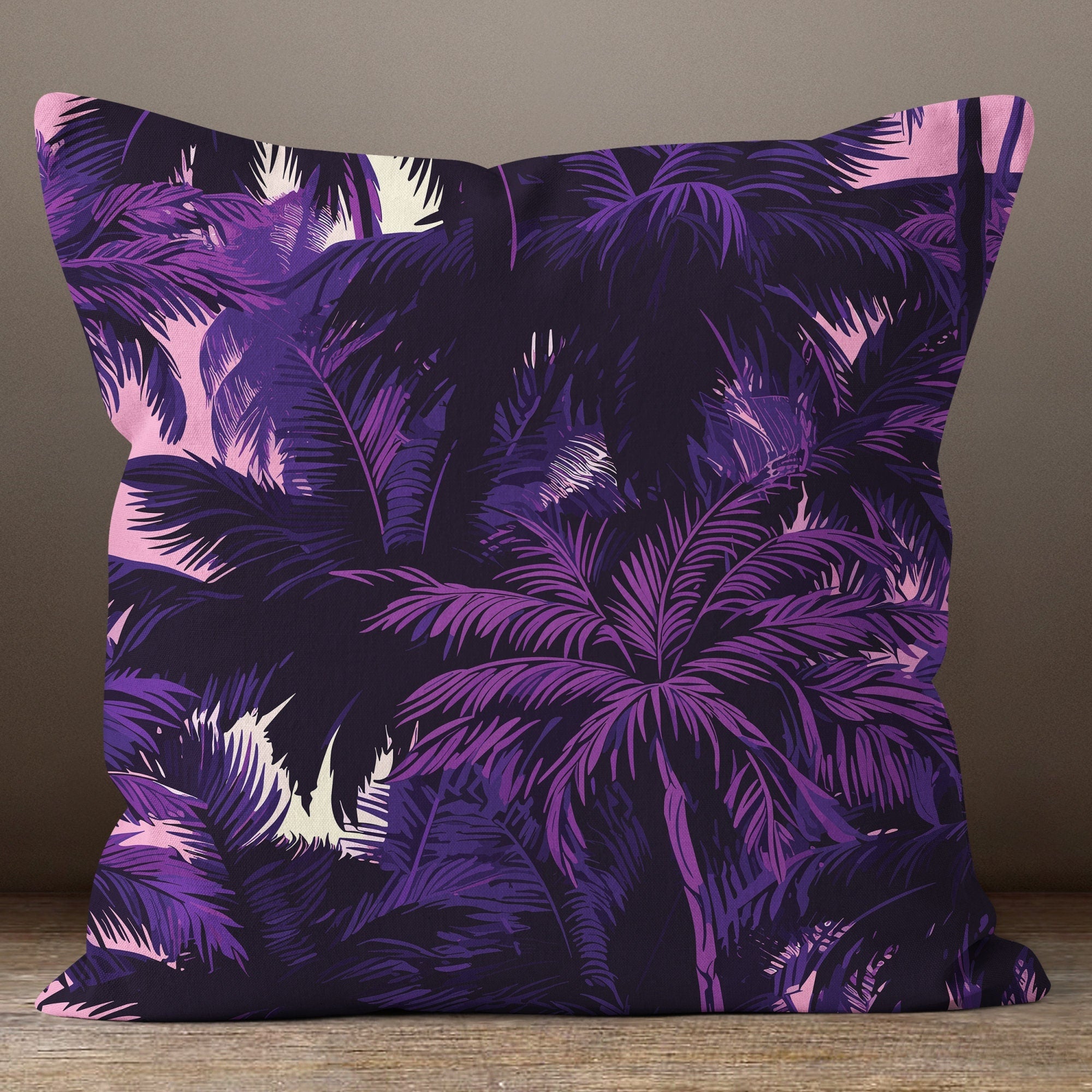 Exotic Hawaiian Pillowcases, Tropical Palm Purple Cushion Covers, Hawaiian Palm Tree Leaf Pillow Covers, Palm Tree Purple Pink Pillow Covers
