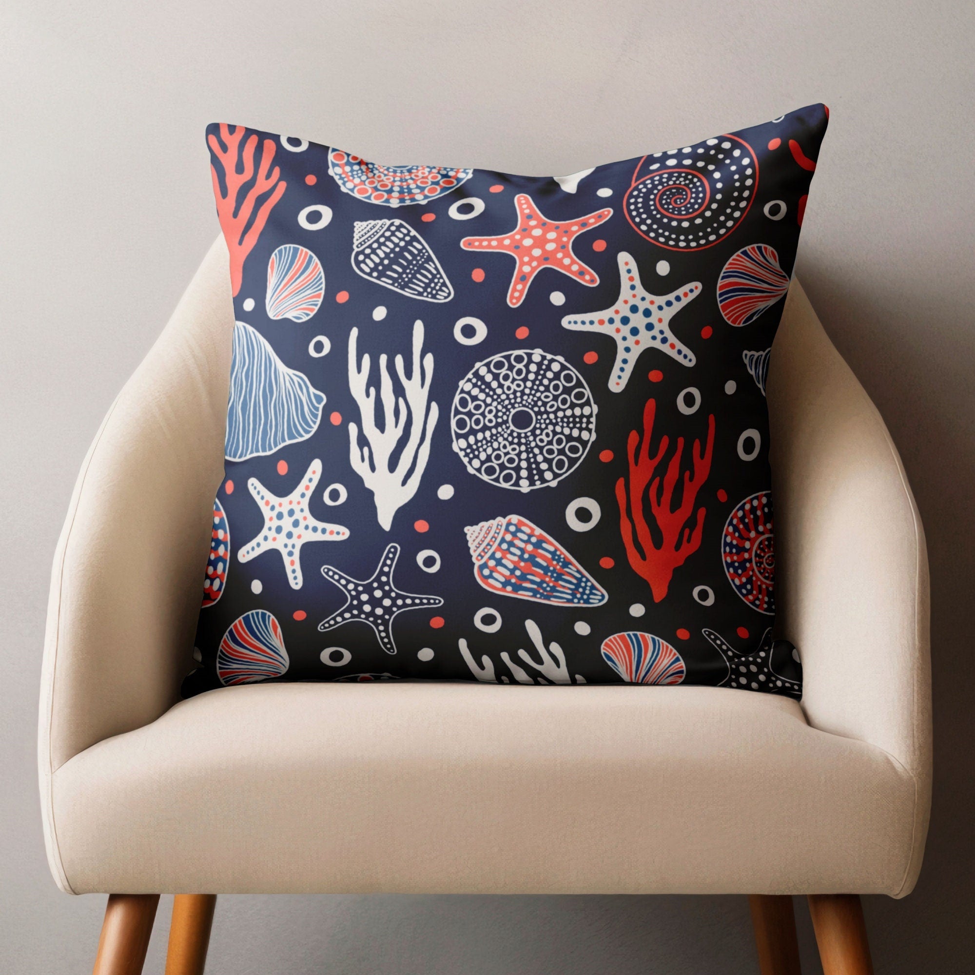 Nautical Throw Pillow Cover, Ocean Starfish Pillow Cover, Sea Life Cushion Covers, Coastal Seastar Pillowcase, Yacht Decor Pillow Covers