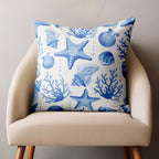 Nautical Throw Pillow Cover, Ocean Blue Pillow Covers, Starfish Pillow Case, Sea Life Coral Cushion Covers, Coastal Pillowcases