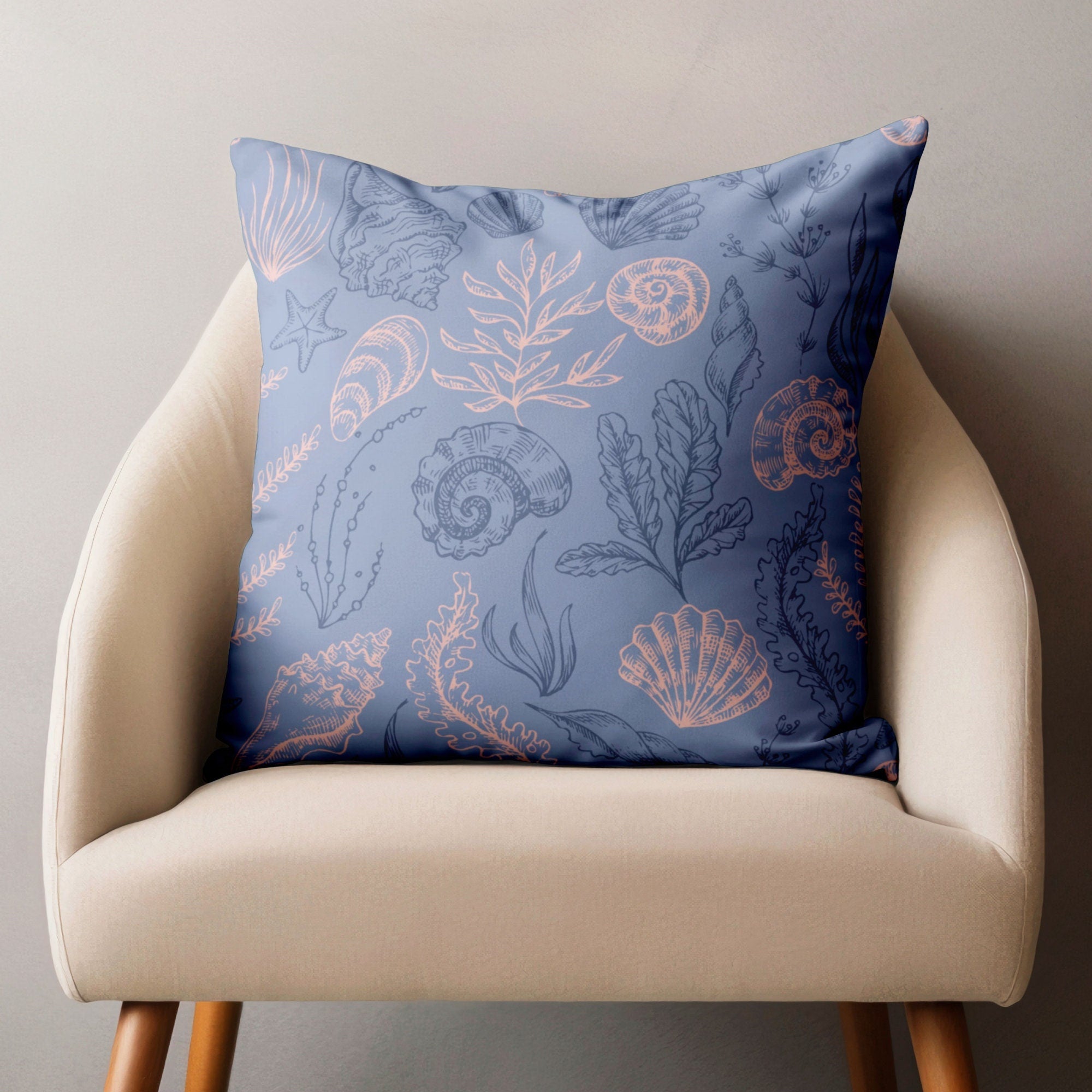 Nautical Throw Pillow Cover, Ocean Blue Pillow Covers, Starfish Pillow Case, Sea Life Coral Cushion Covers, Coastal Pillowcases