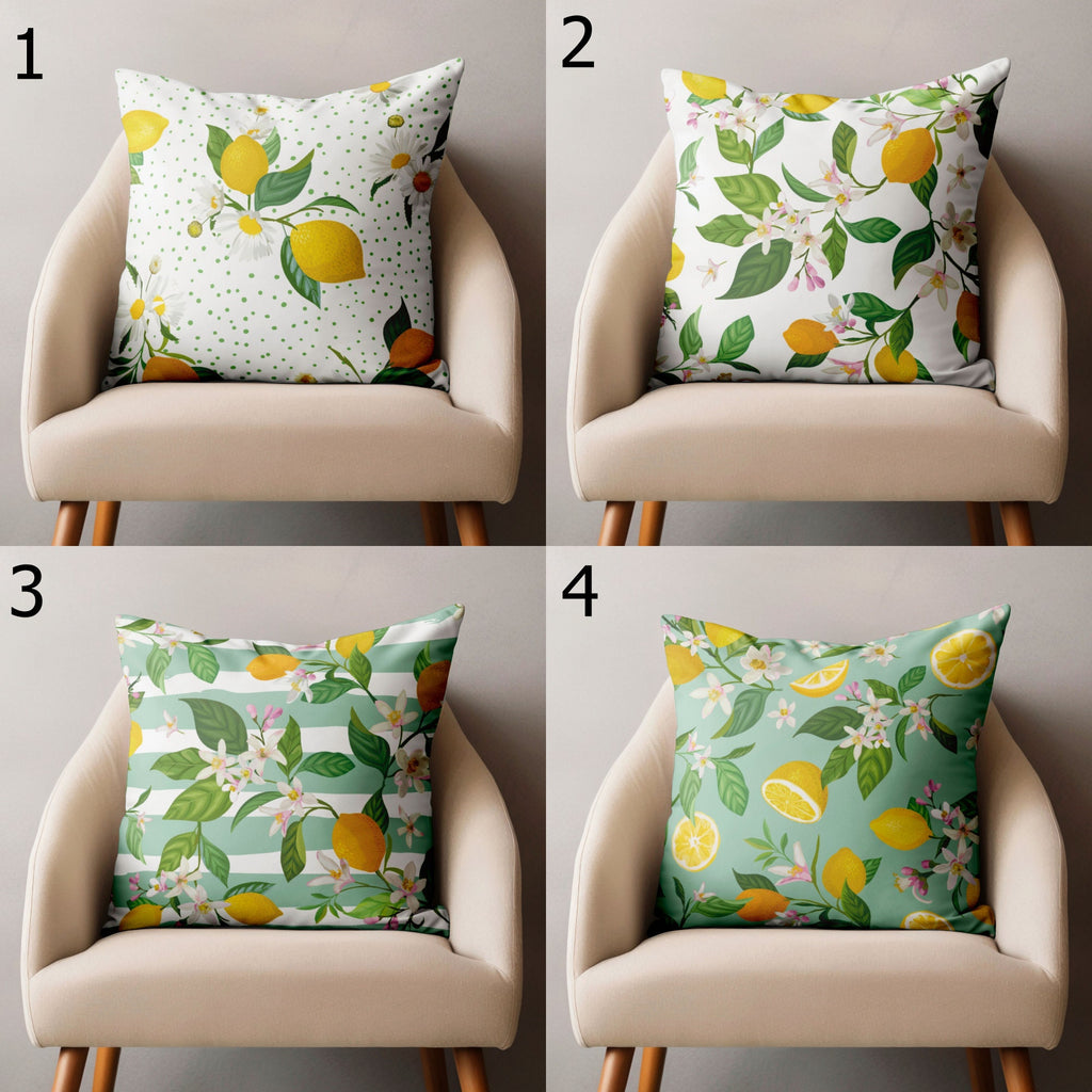 Lemon Pillow Covers, Citrus Fruit Throw Pillows, Floral Lemon Cushion Covers, Summer Fresh Home Decor, Greenery Lemon Pillowcases