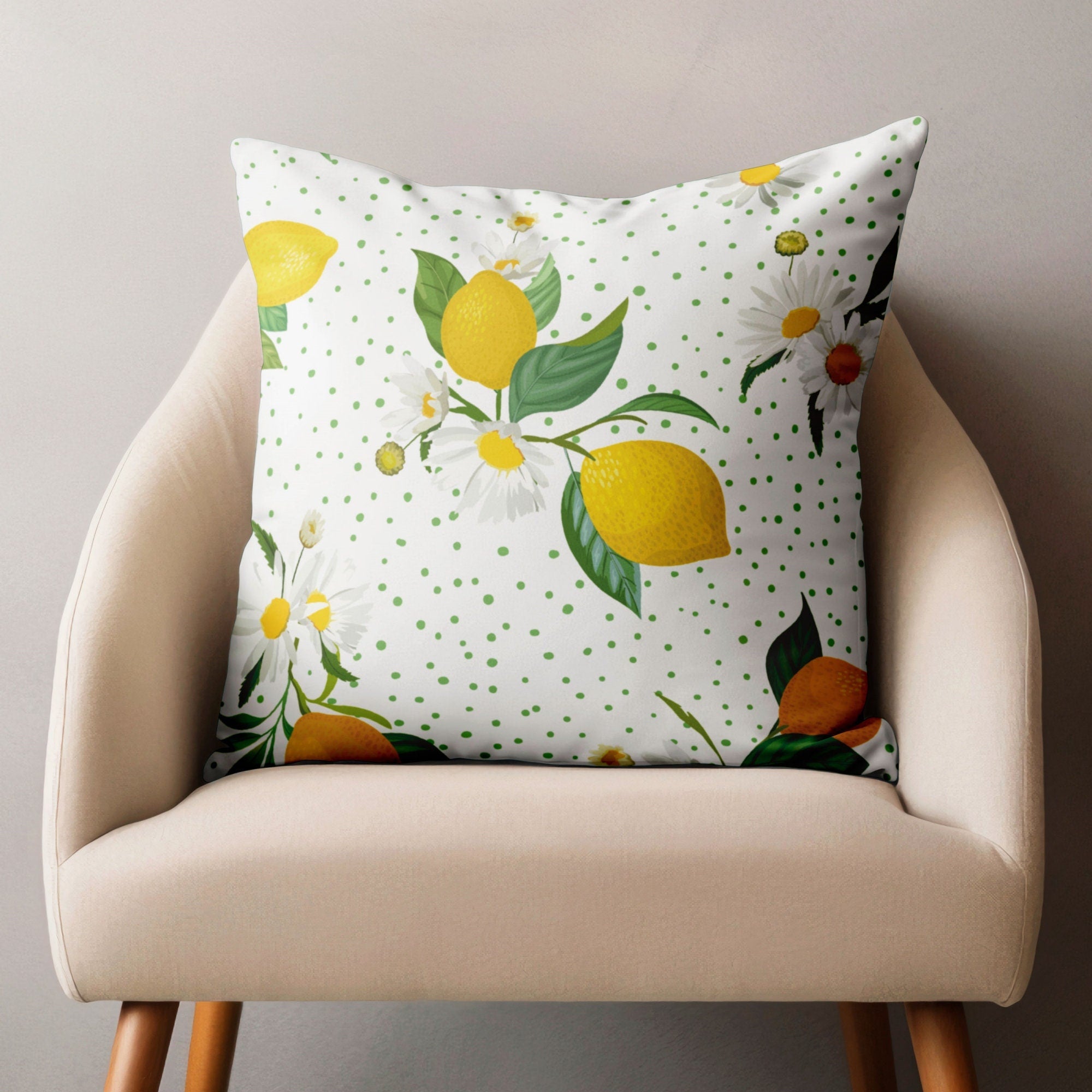 Lemon Pillow Covers, Citrus Fruit Throw Pillows, Floral Lemon Cushion Covers, Summer Fresh Home Decor, Greenery Lemon Pillowcases