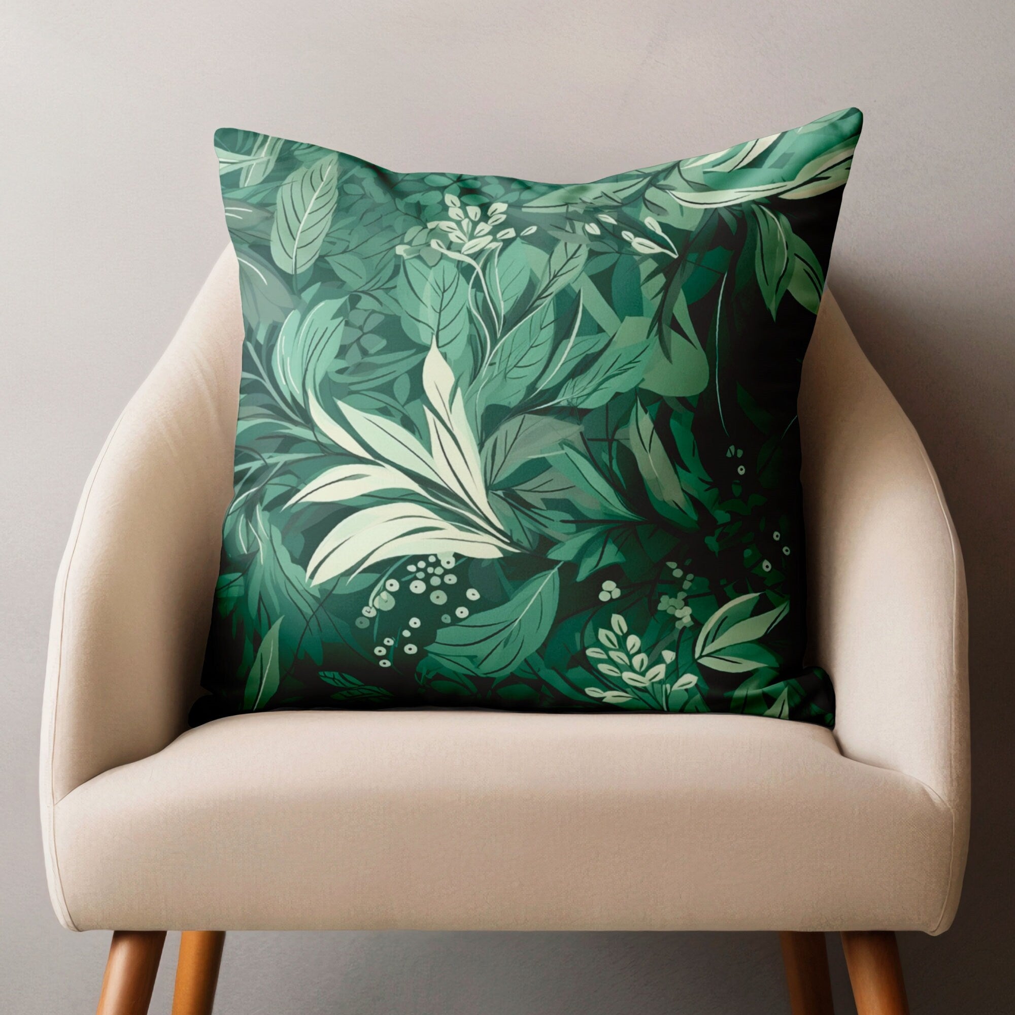 Botanic Floral Pillow Covers, Tropical Flowers Pillow Covers, Tropical Green Leaf Cushion Covers, Green Floral Pillowcase, Botanical Pillow