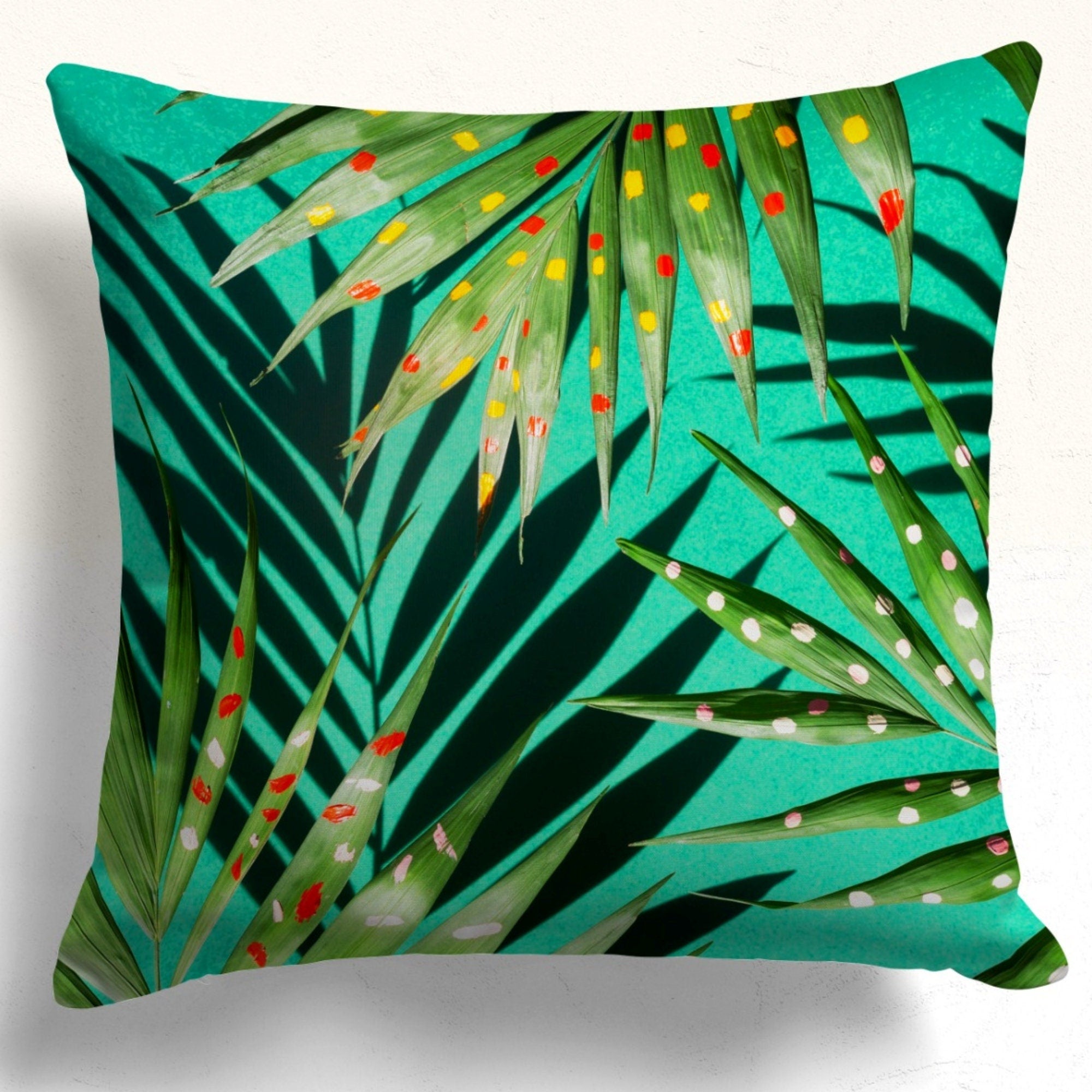 Tropical Pillow Covers, Palm Leaf Pillow Cover, Exotic Palm Leaves Pillowcase, Botanical Green Leaves Cushion Cover, Tropical Home Decor