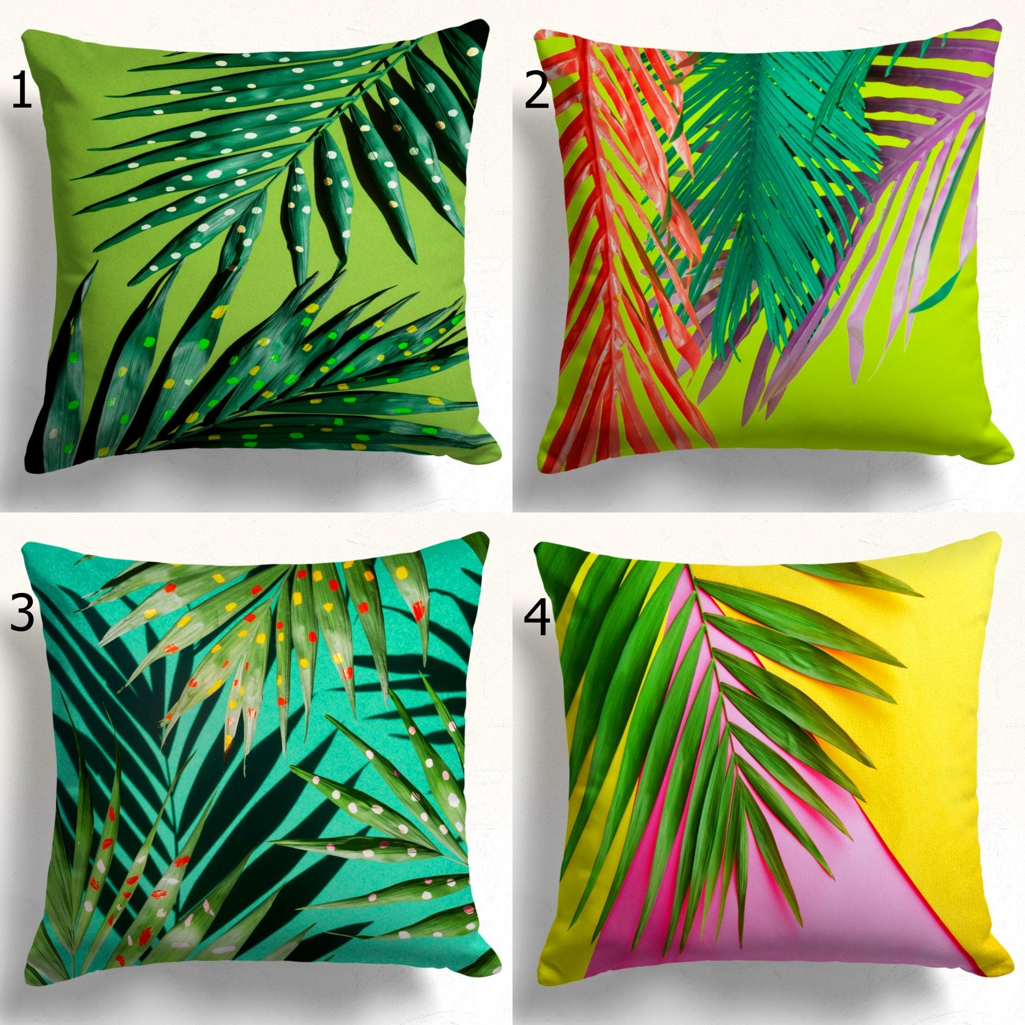 Tropical Pillow Covers, Palm Leaf Pillow Cover, Exotic Palm Leaves Pillowcase, Botanical Green Leaves Cushion Cover, Tropical Home Decor