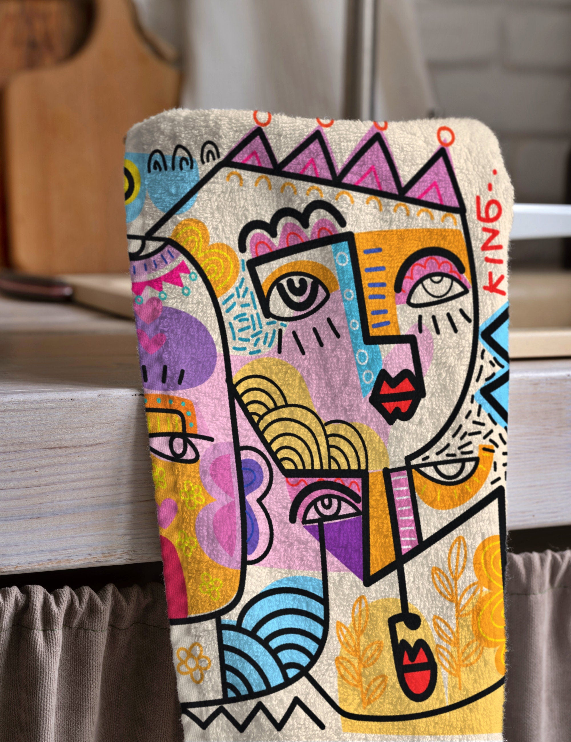 Modern Abstract Tea Towels, Abstract Face Lines Dish Towel, Modern Art Printed Towels, Modern Abstract Hand Towel, Modern Art Kitchen Towels