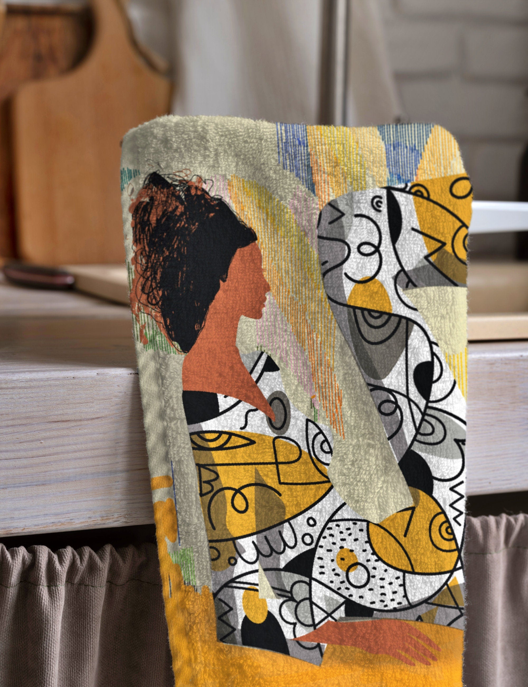 African Women Tea Towels, African Dish Towel, Woman Painting Abstract Hand Towel, African Arts Kitchen Towels, Digital Print Modern Towel