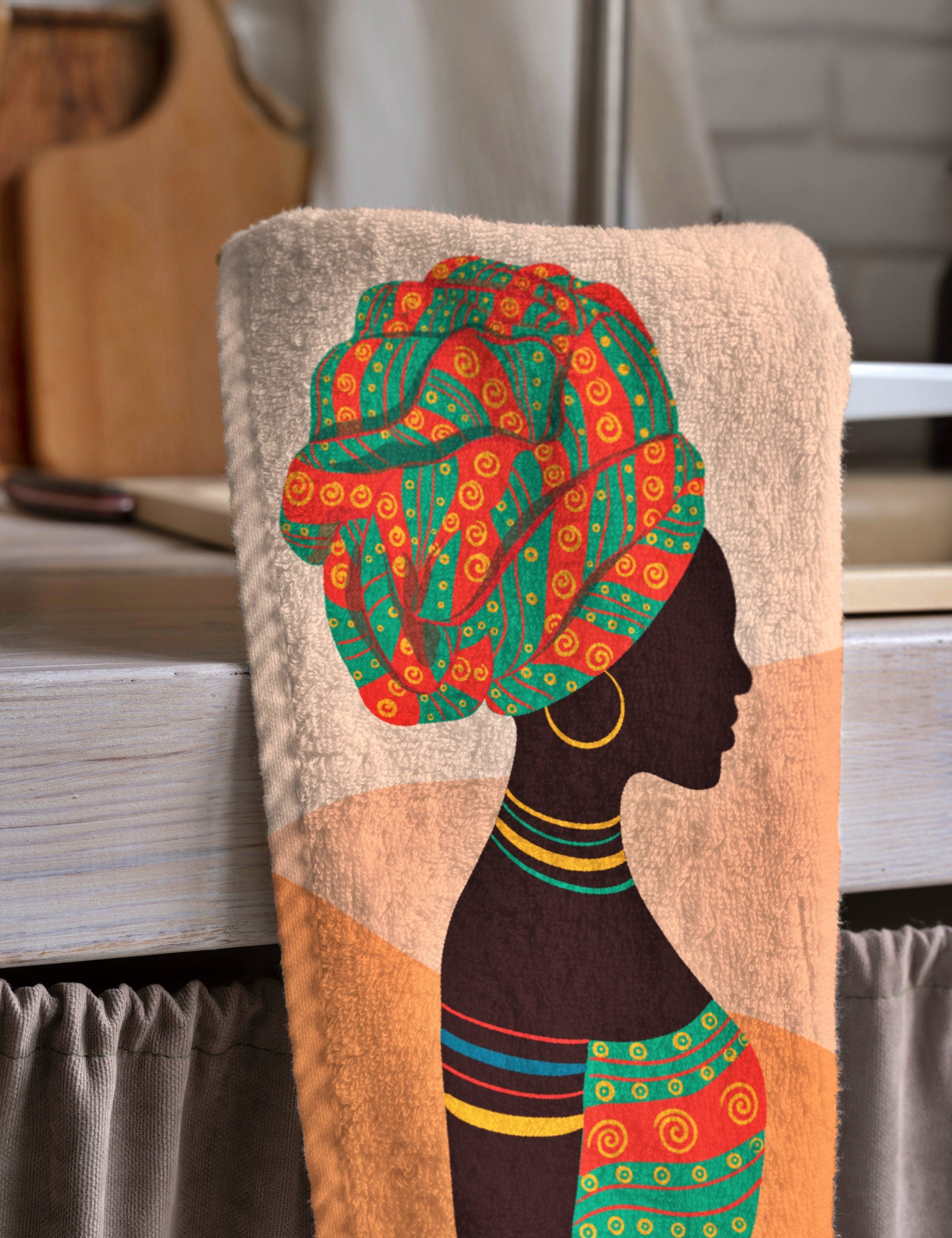 African Women Tea Towels, Woman Painting Abstract Hand Towel, African Arts Kitchen Towels, African Dish Towel, Print African Tea Towels