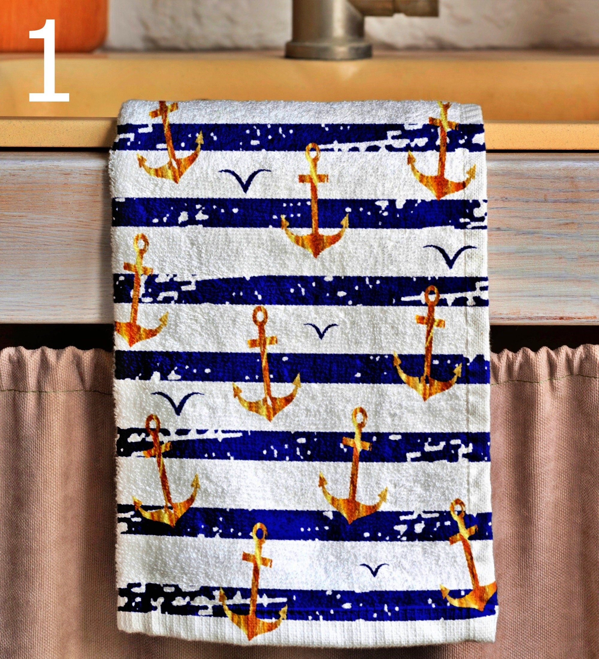 Nautical Tea Towels, Maritime Printed Dish Towel, Sailor Tea Towel, Coastal Kitchen Decor Tea Towels, Anchor Hand Towels