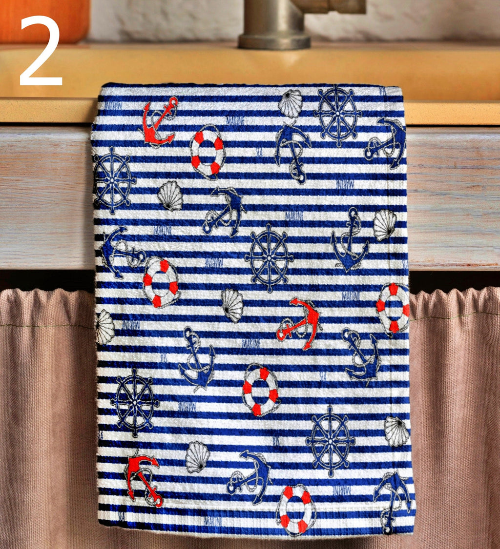 Nautical Tea Towels, Maritime Printed Dish Towel, Sailor Tea Towel, Coastal Kitchen Decor Tea Towels, Anchor Hand Towels