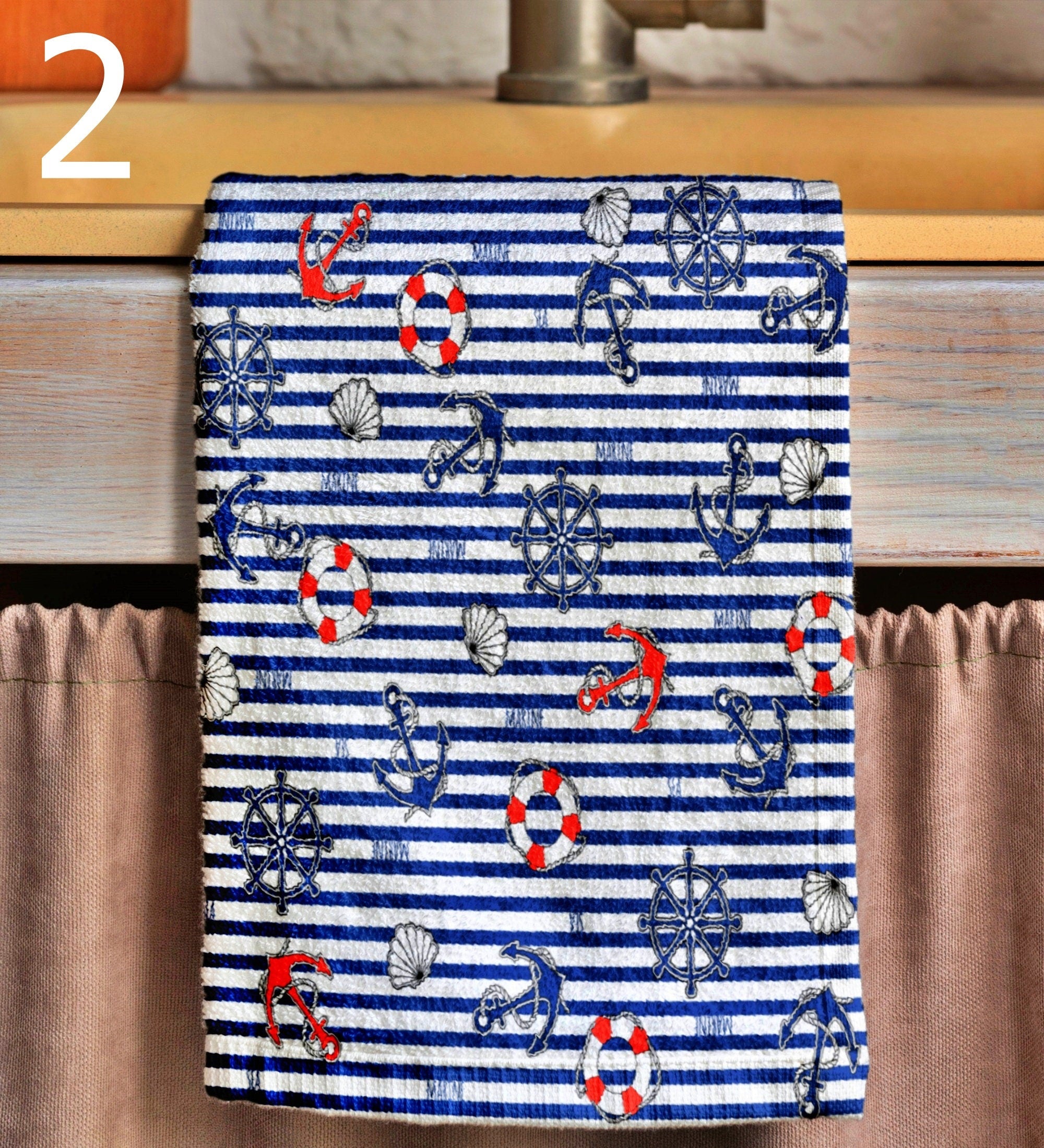 Nautical Tea Towels, Maritime Printed Dish Towel, Sailor Tea Towel, Coastal Kitchen Decor Tea Towels, Anchor Hand Towels