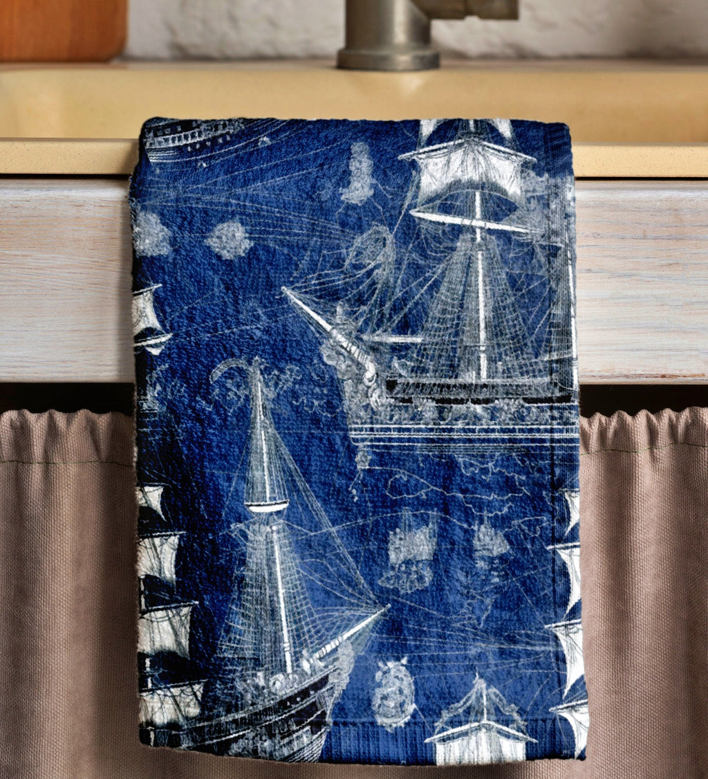 Coastal Kitchen Tea Towel, Nautical Tea Towel, Maritime Hand Towels, Kitchen Hand Towel, Coastal Boat Design Hand Towel, Maritime Dish Towel