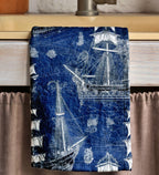 Coastal Kitchen Tea Towel, Nautical Tea Towel, Maritime Hand Towels, Kitchen Hand Towel, Coastal Boat Design Hand Towel, Maritime Dish Towel