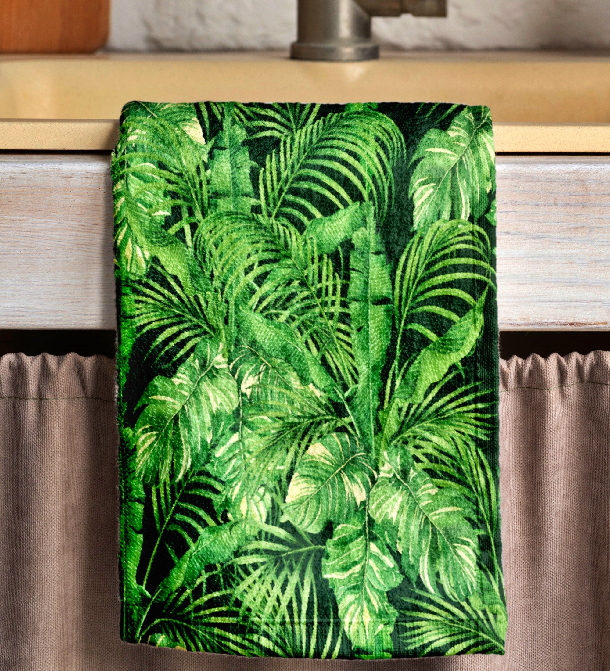 Tropical Tea Towels, Tropical Leaves Dish Towel, Exotic Flowers Hand Towel, Multicolor Botanical Kitchen Towels, Green Leaf Hand Towels
