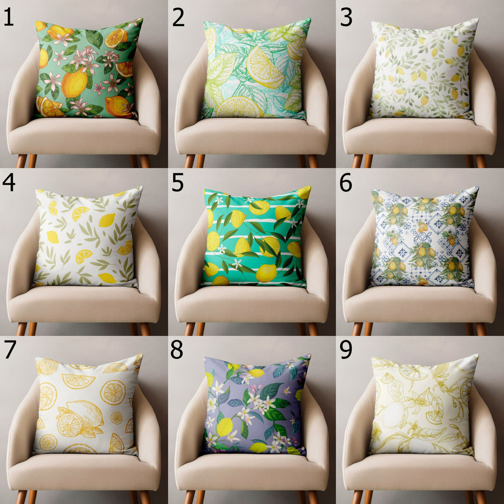 Lemon Pillow Covers, Floral Summer Pillowcase, Lemon Kitchen Decor, Lemon Pillow Covers, Outdoor Lemon Cushion Covers, Lemons Home Decor