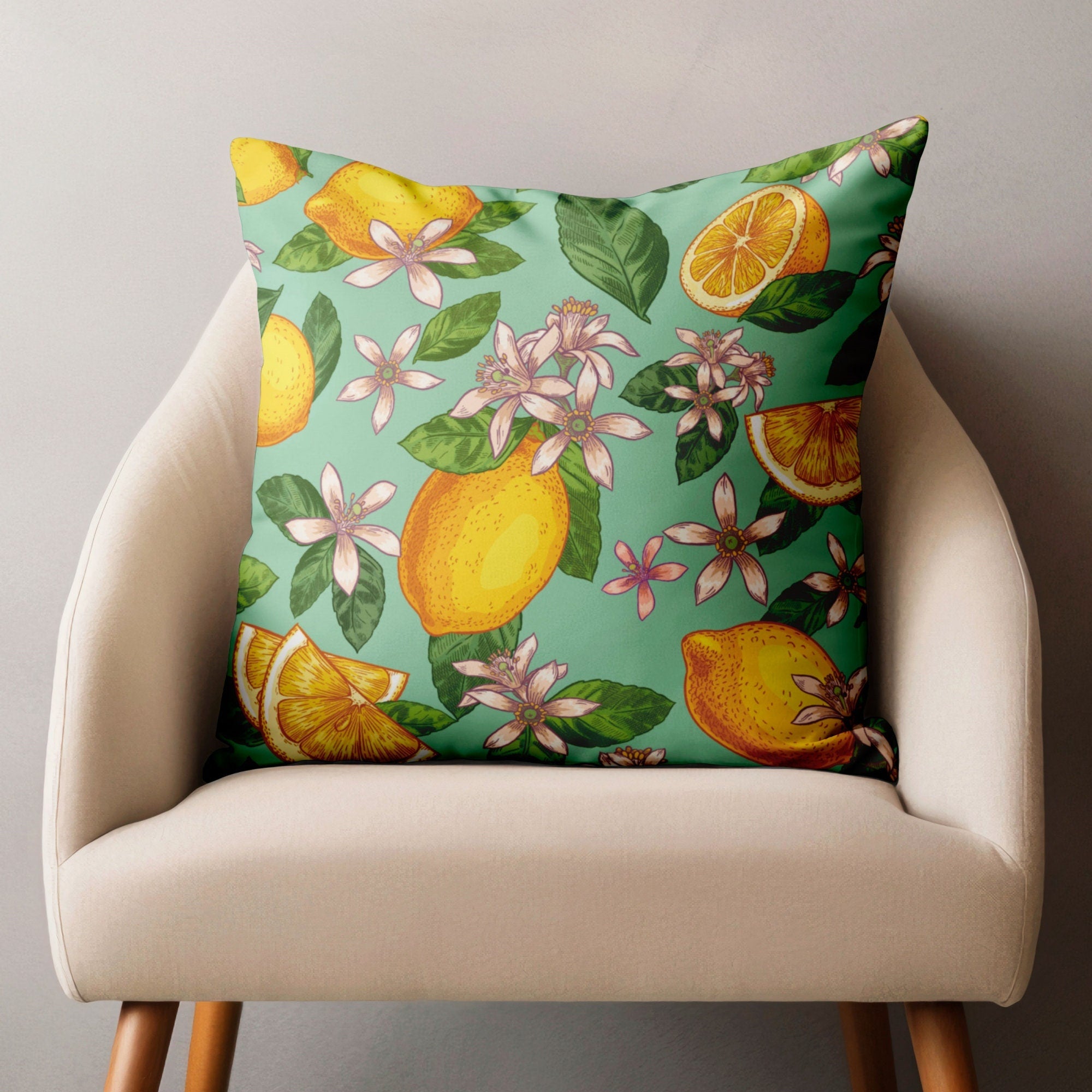 Lemon Pillow Covers, Floral Summer Pillowcase, Lemon Kitchen Decor, Lemon Pillow Covers, Outdoor Lemon Cushion Covers, Lemons Home Decor