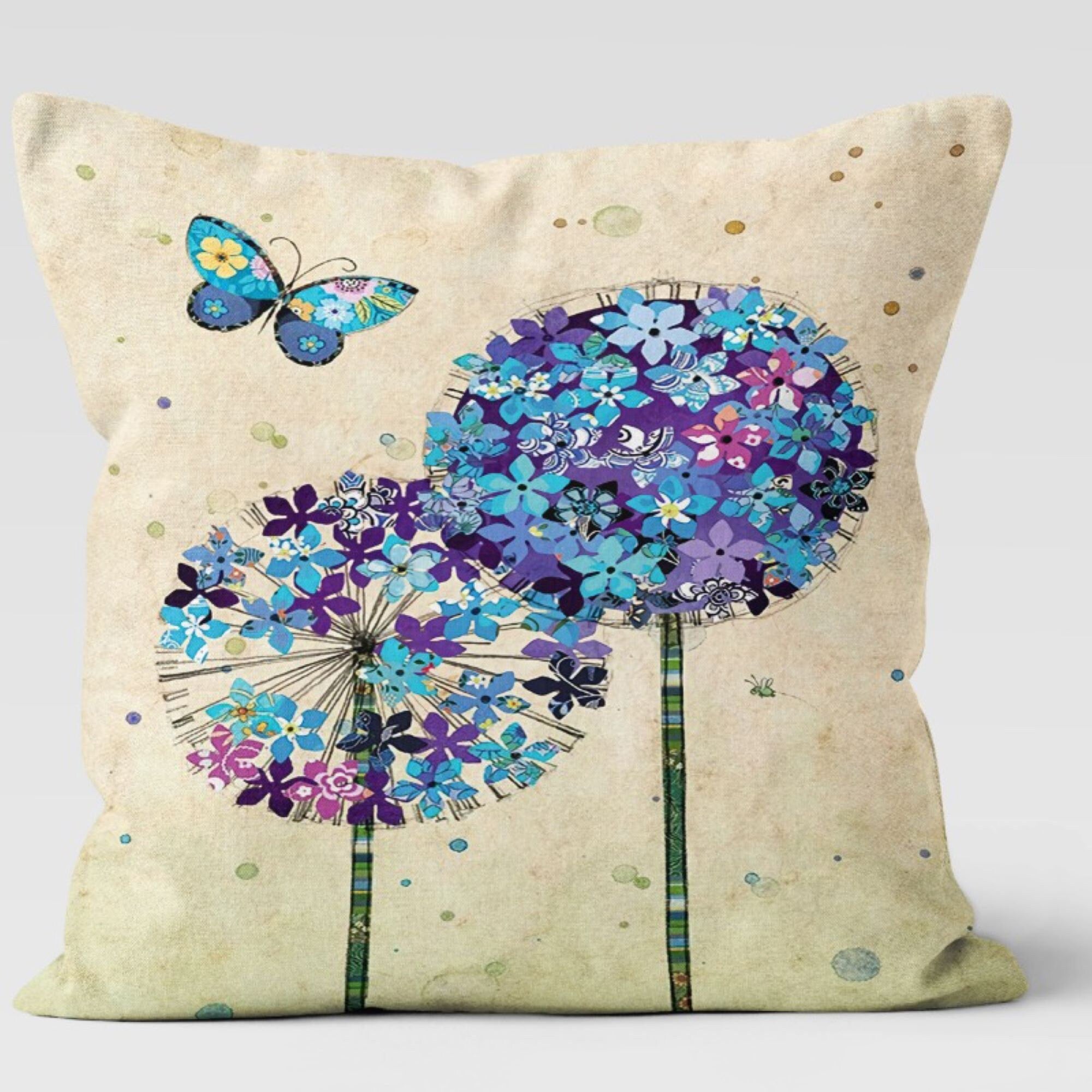 Butterfly Meadow Pillow Covers, Floral Nature Cushion Covers, Whimsical Garden Throw Pillows, Colorful Bloom Pillowcases