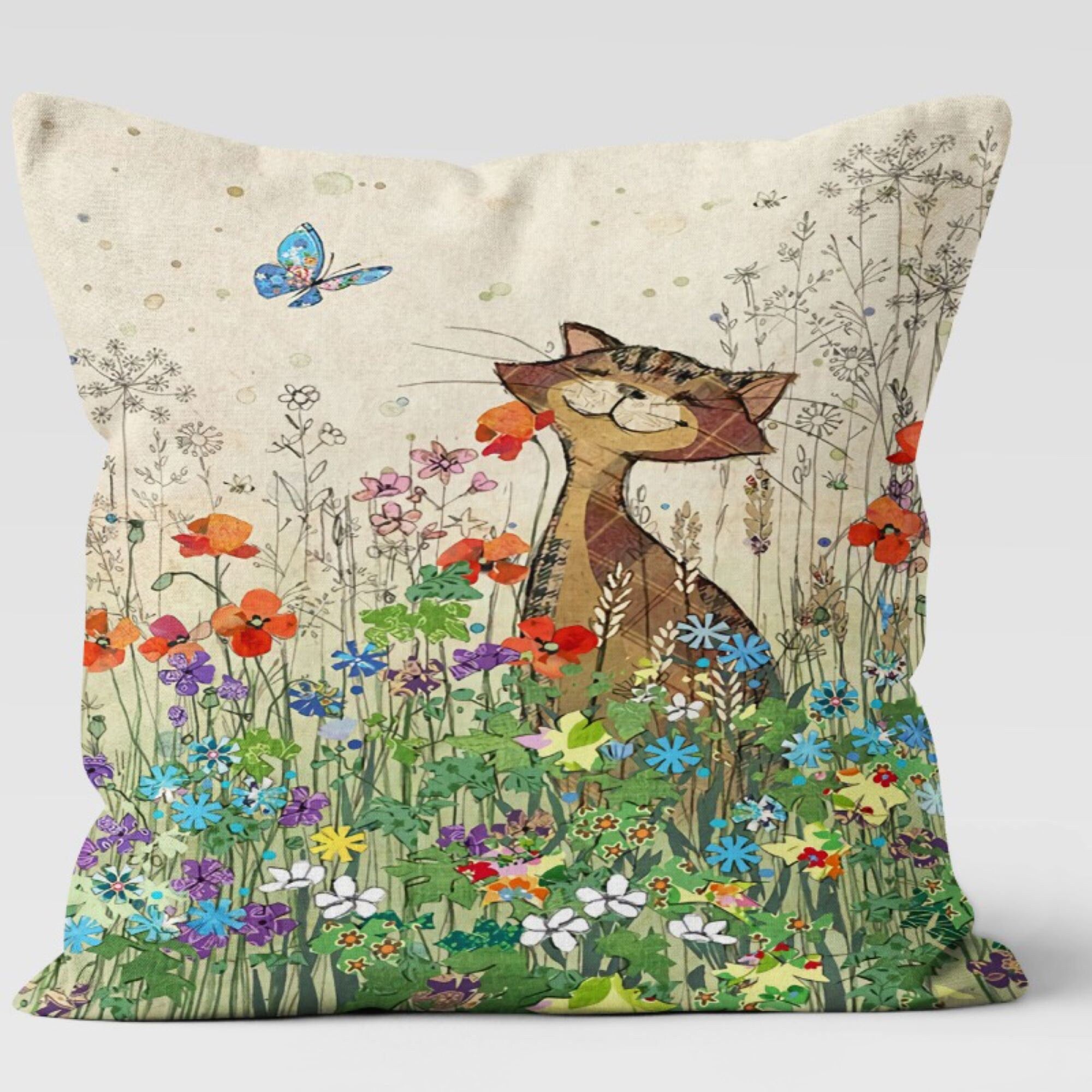 Butterfly Meadow Pillow Covers, Floral Nature Cushion Covers, Whimsical Garden Throw Pillows, Colorful Bloom Pillowcases