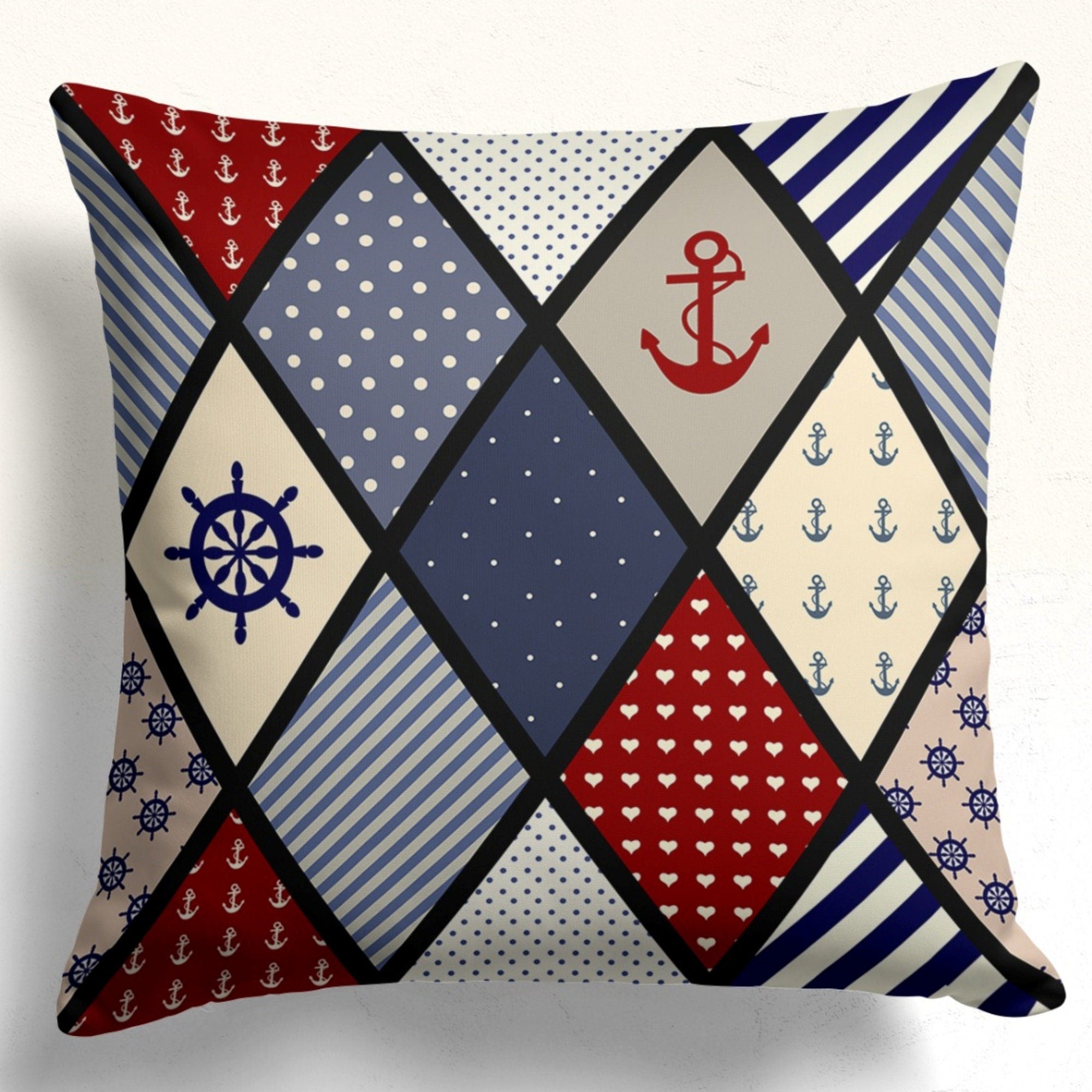 Nautical Pillow Covers with Anchors & Ropes, Coastal Marine Indoor/Outdoor Cushion Cover, Beach House Style Pillowcases