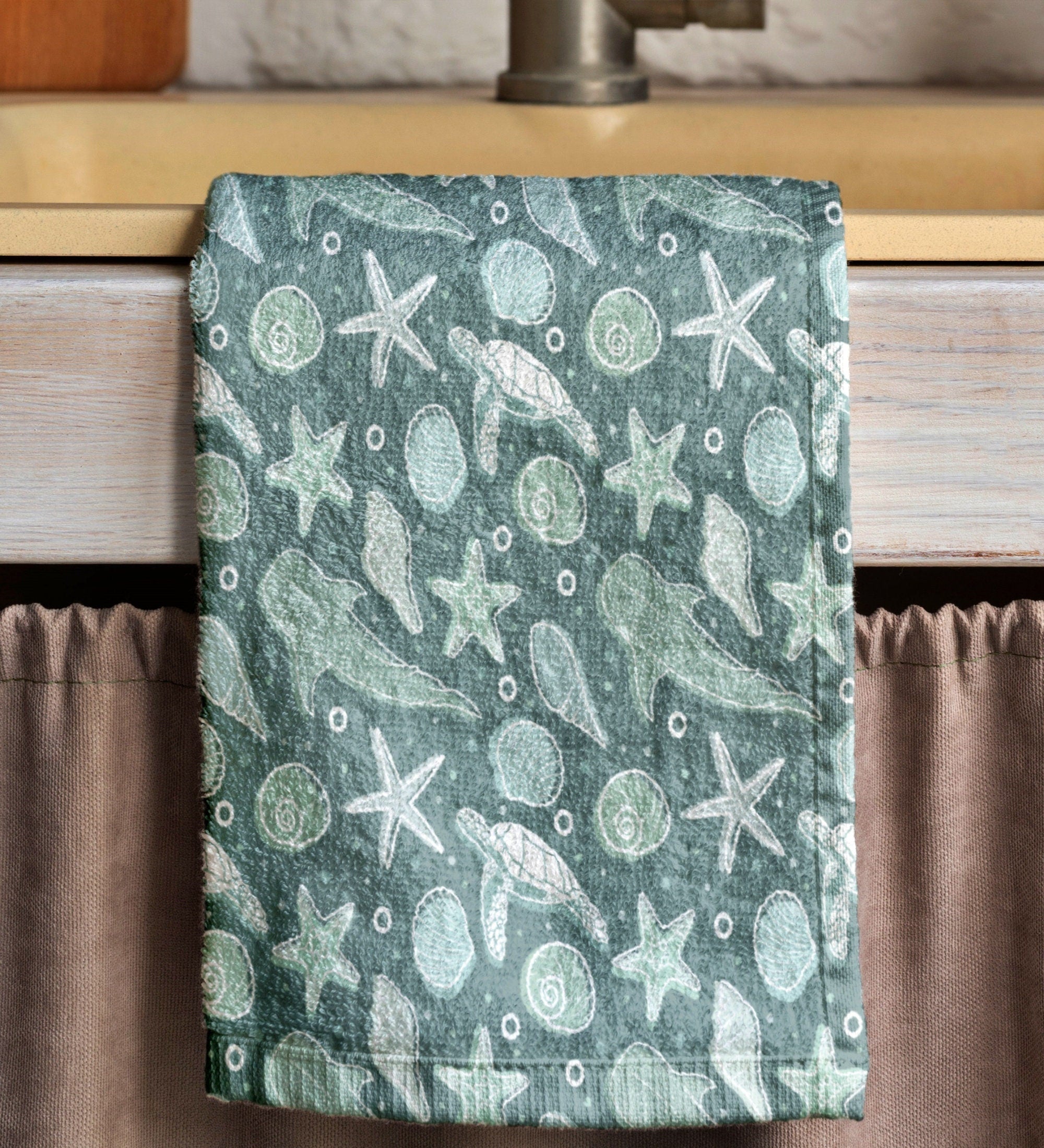 Ocean-Themed Tea Towels, Sea Star & Fish Patterned Hand Towels, Blue Coastal Summer Dish Towel, Kids  Adults Kitchen Towels