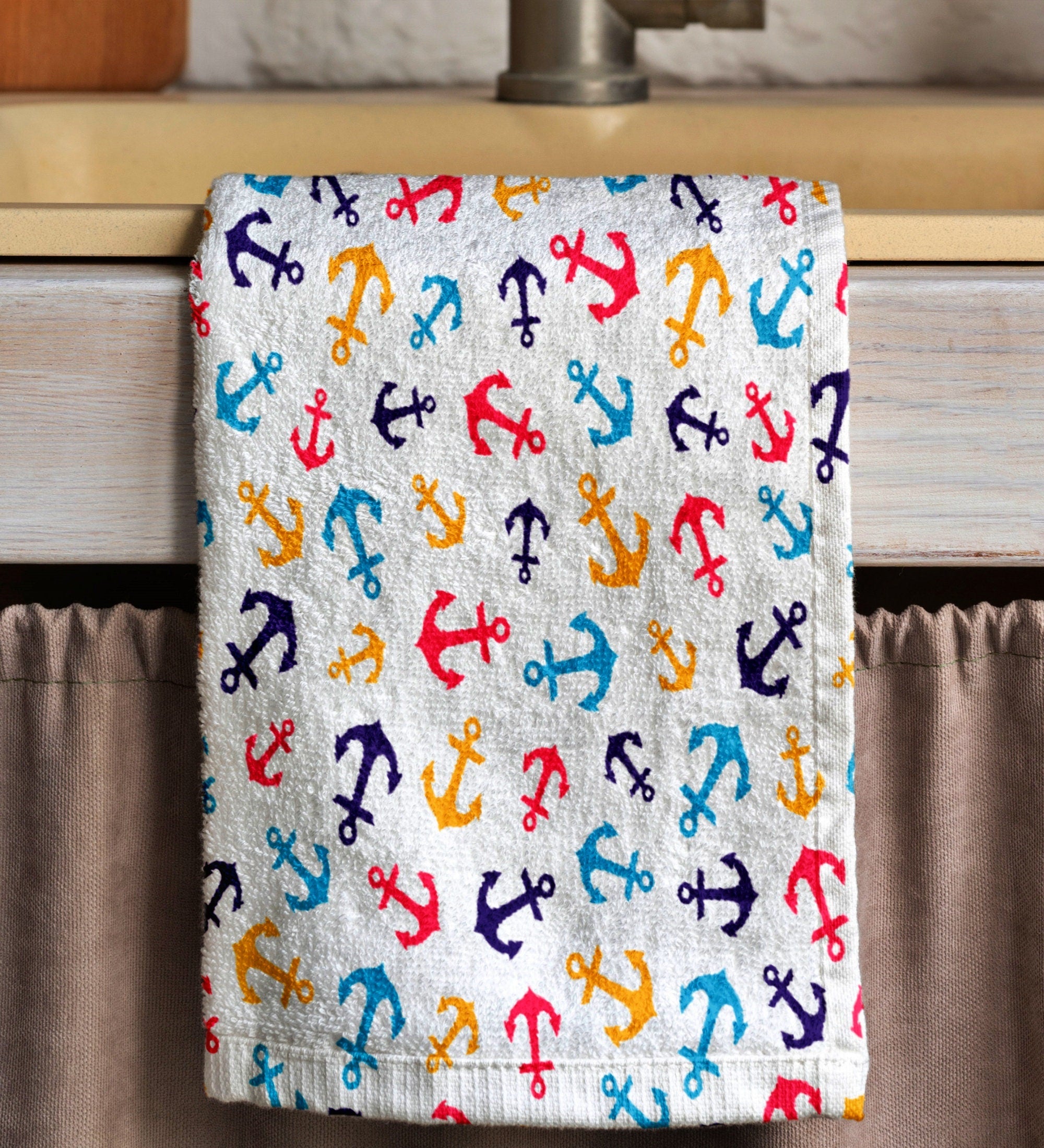 Anchor Tea Towels, Nautical Tea Towel, Maritime Anchor Hand Towels, Coastal Kitchen Towels, Anchor Hand Towel, Colorful Anchor Dish Towel