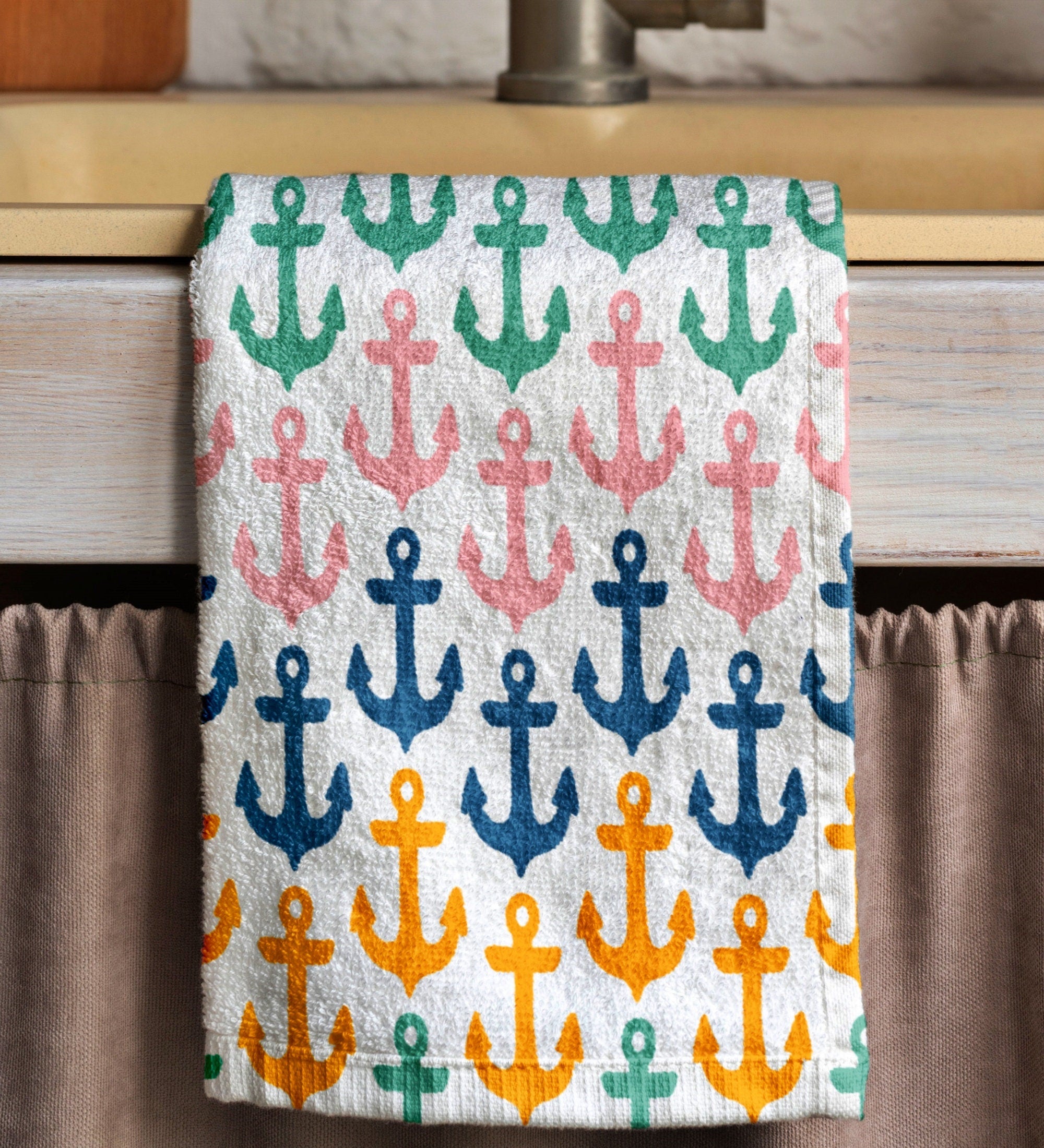 Anchor Tea Towels, Nautical Tea Towel, Maritime Anchor Hand Towels, Coastal Kitchen Towels, Anchor Hand Towel, Colorful Anchor Dish Towel