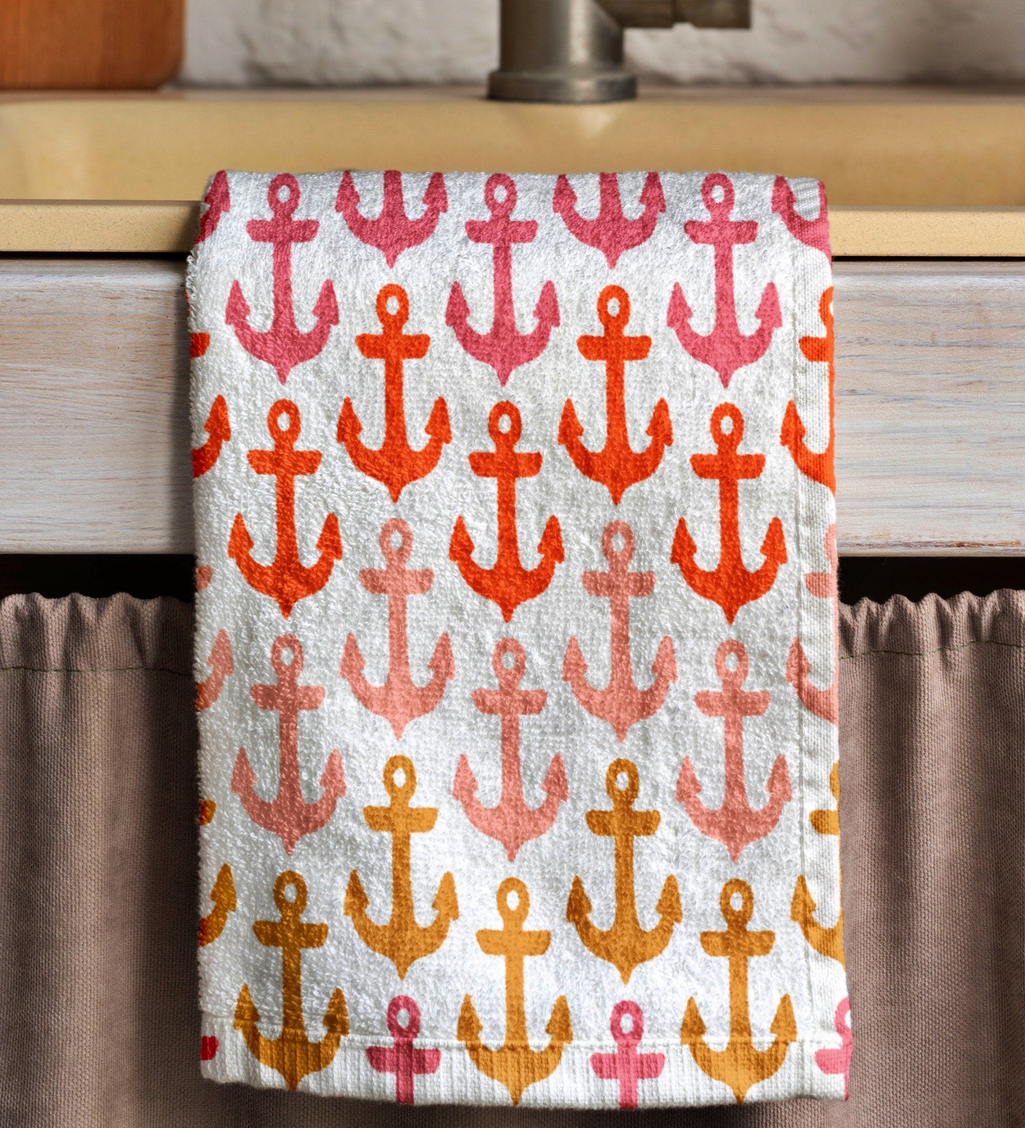 Anchor Tea Towels, Nautical Tea Towel, Maritime Anchor Hand Towels, Coastal Kitchen Towels, Anchor Hand Towel, Colorful Anchor Dish Towel