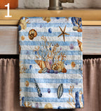 Nautical Tea Towel, Maritime Print Hand Towels, Yatch Hand Towels, Navy Blue Ocean Tea Towel, Coastal Dish Towel, Starfish Tea Towels