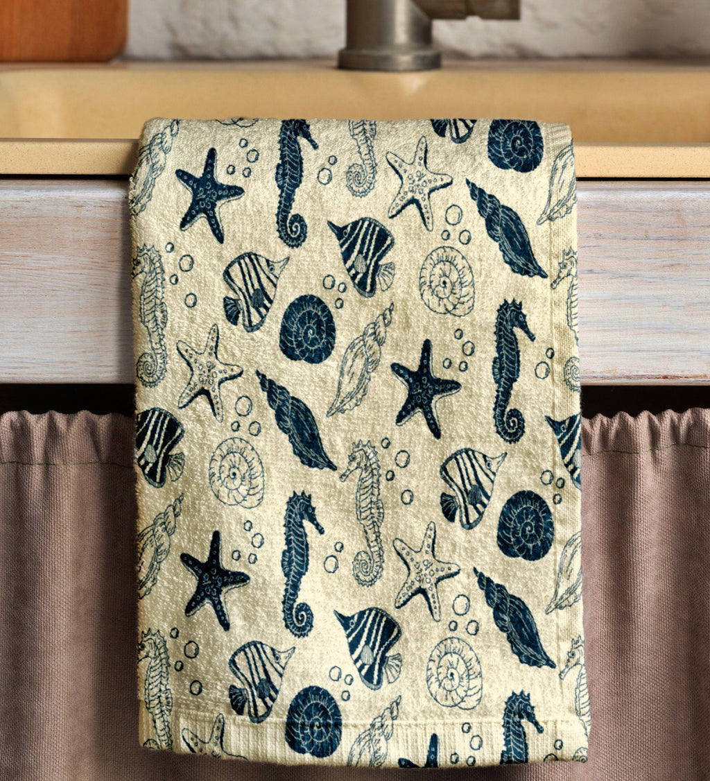 Sea Animals Hand Towel, Coastal Kitchen Tea Towel, Nautical Tea Towel, Ocean Hand Towels, Starfish Hand Towel, Maritime Dish Towel