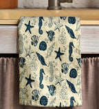 Sea Animals Hand Towel, Coastal Kitchen Tea Towel, Nautical Tea Towel, Ocean Hand Towels, Starfish Hand Towel, Maritime Dish Towel